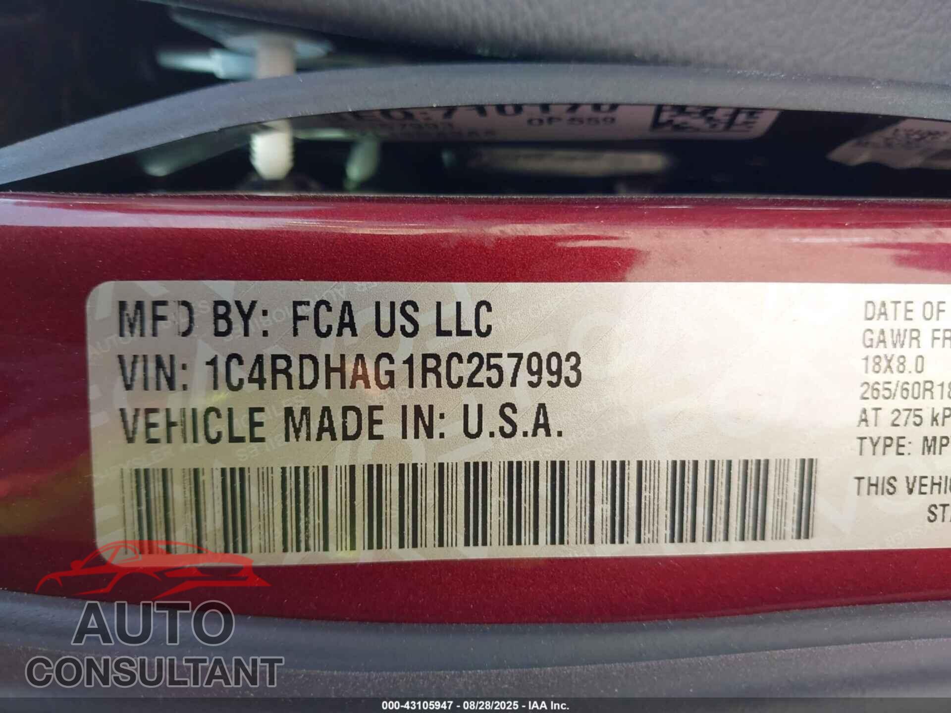 DODGE DURANGO 2024 - 1C4RDHAG1RC257993