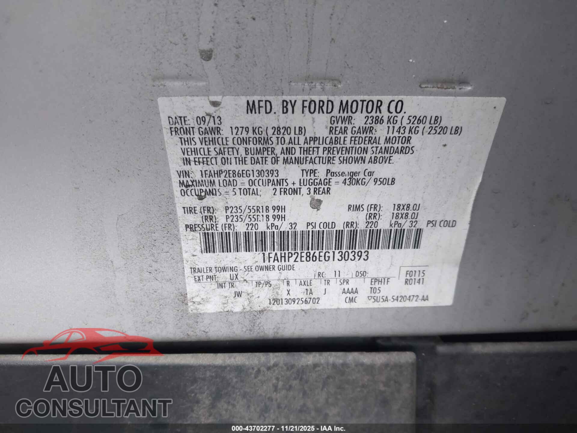 FORD TAURUS 2014 - 1FAHP2E86EG130393