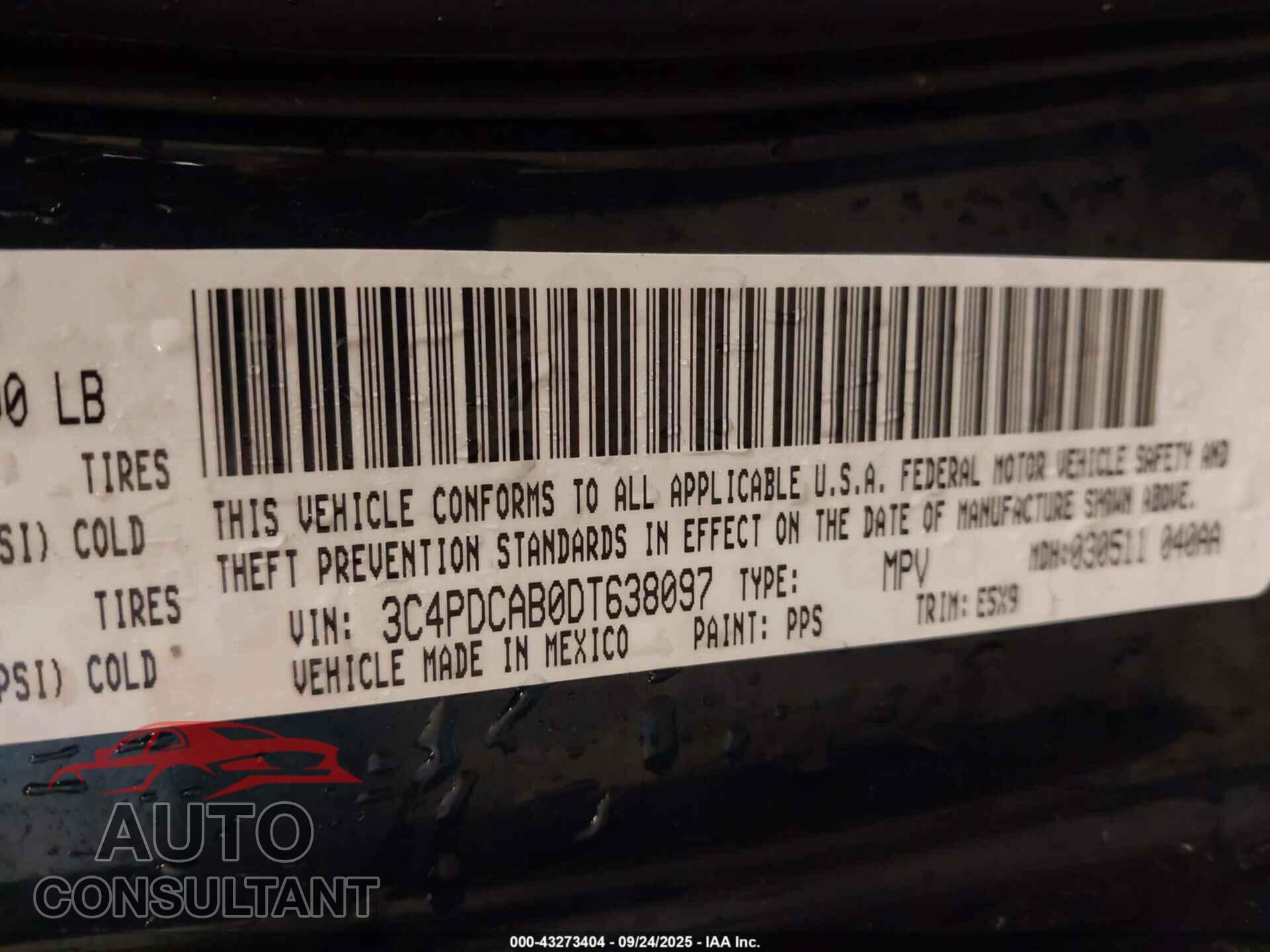 DODGE JOURNEY 2013 - 3C4PDCAB0DT638097