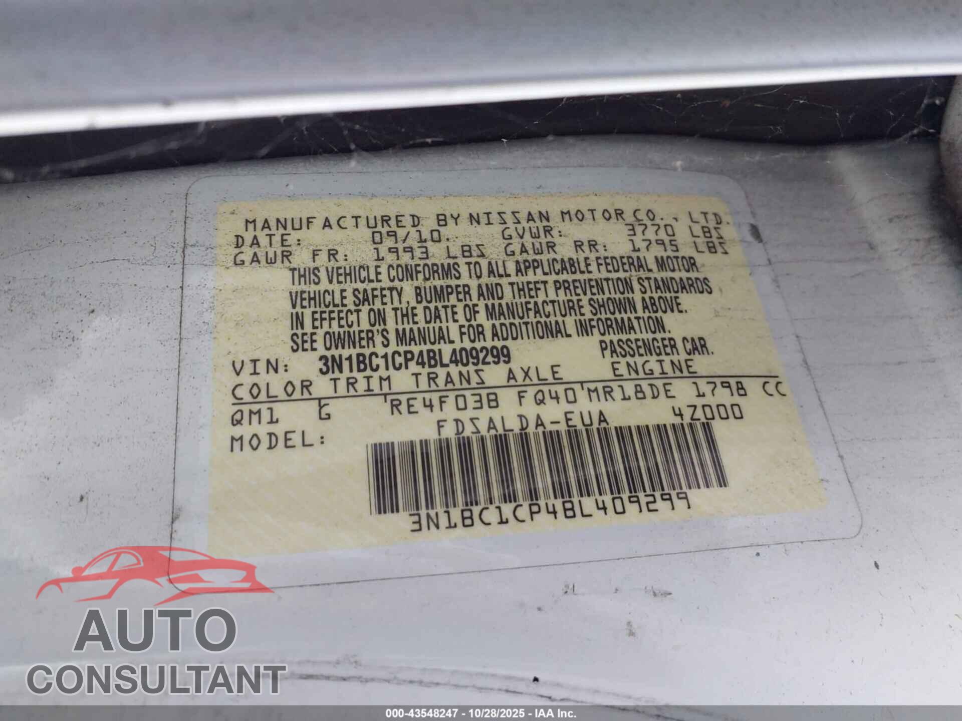 NISSAN VERSA 2011 - 3N1BC1CP4BL409299