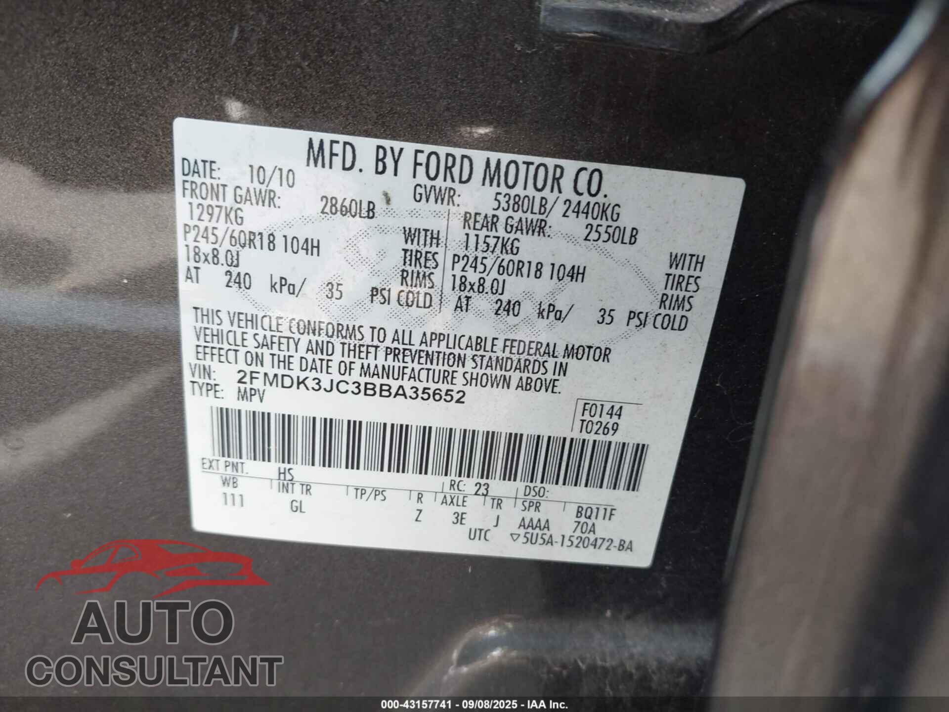 FORD EDGE 2011 - 2FMDK3JC3BBA35652