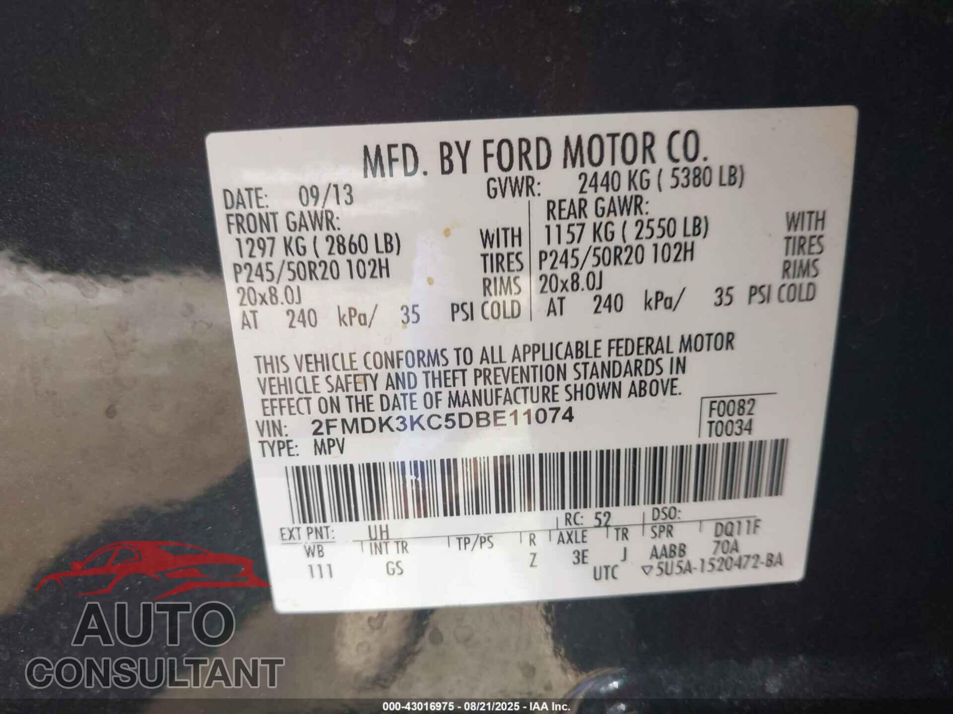 FORD EDGE 2013 - 2FMDK3KC5DBE11074