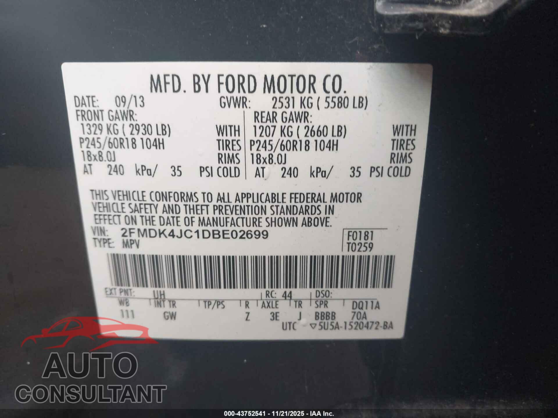 FORD EDGE 2013 - 2FMDK4JC1DBE02699