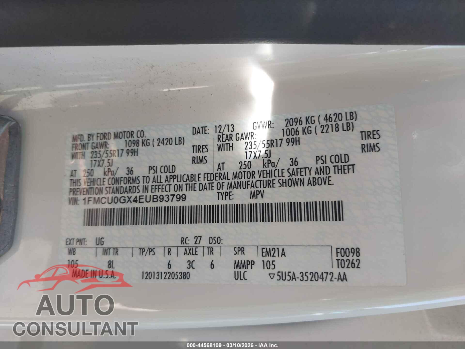 FORD ESCAPE 2014 - 1FMCU0GX4EUB93799