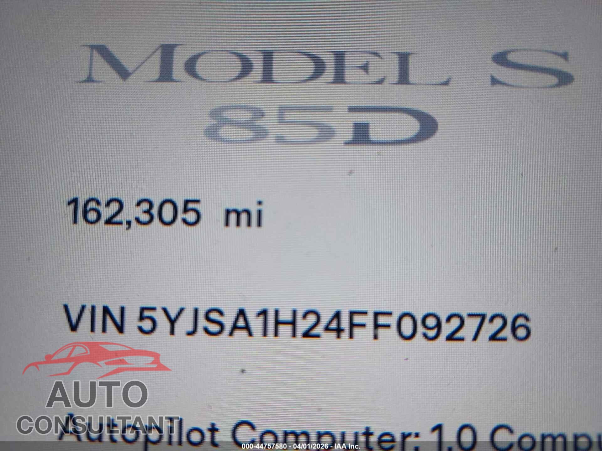 TESLA MODEL S 2015 - 5YJSA1H24FF092726