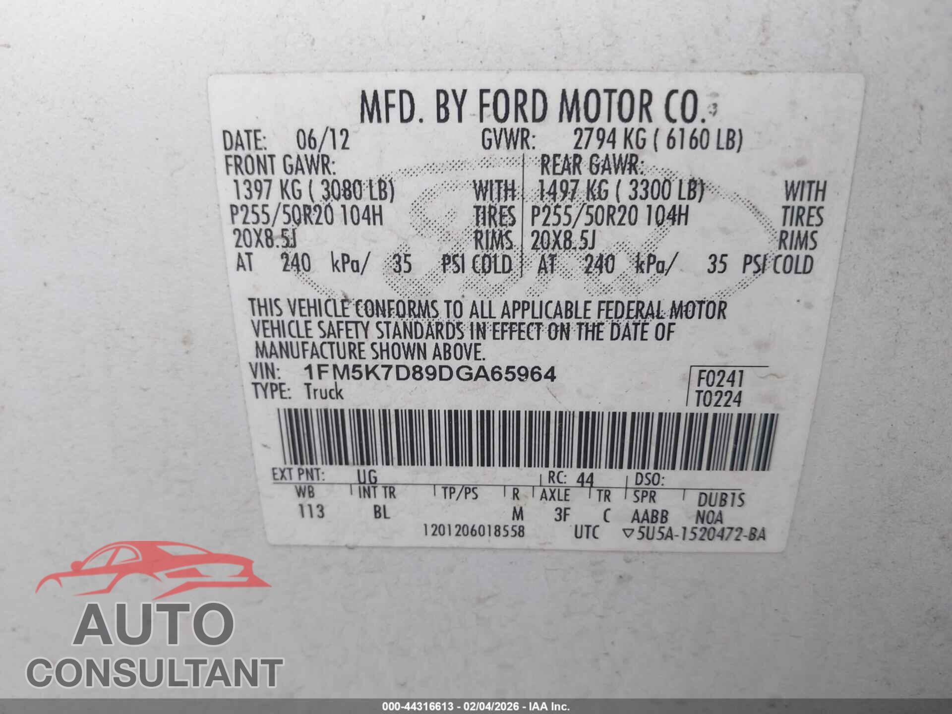 FORD EXPLORER 2013 - 1FM5K7D89DGA65964