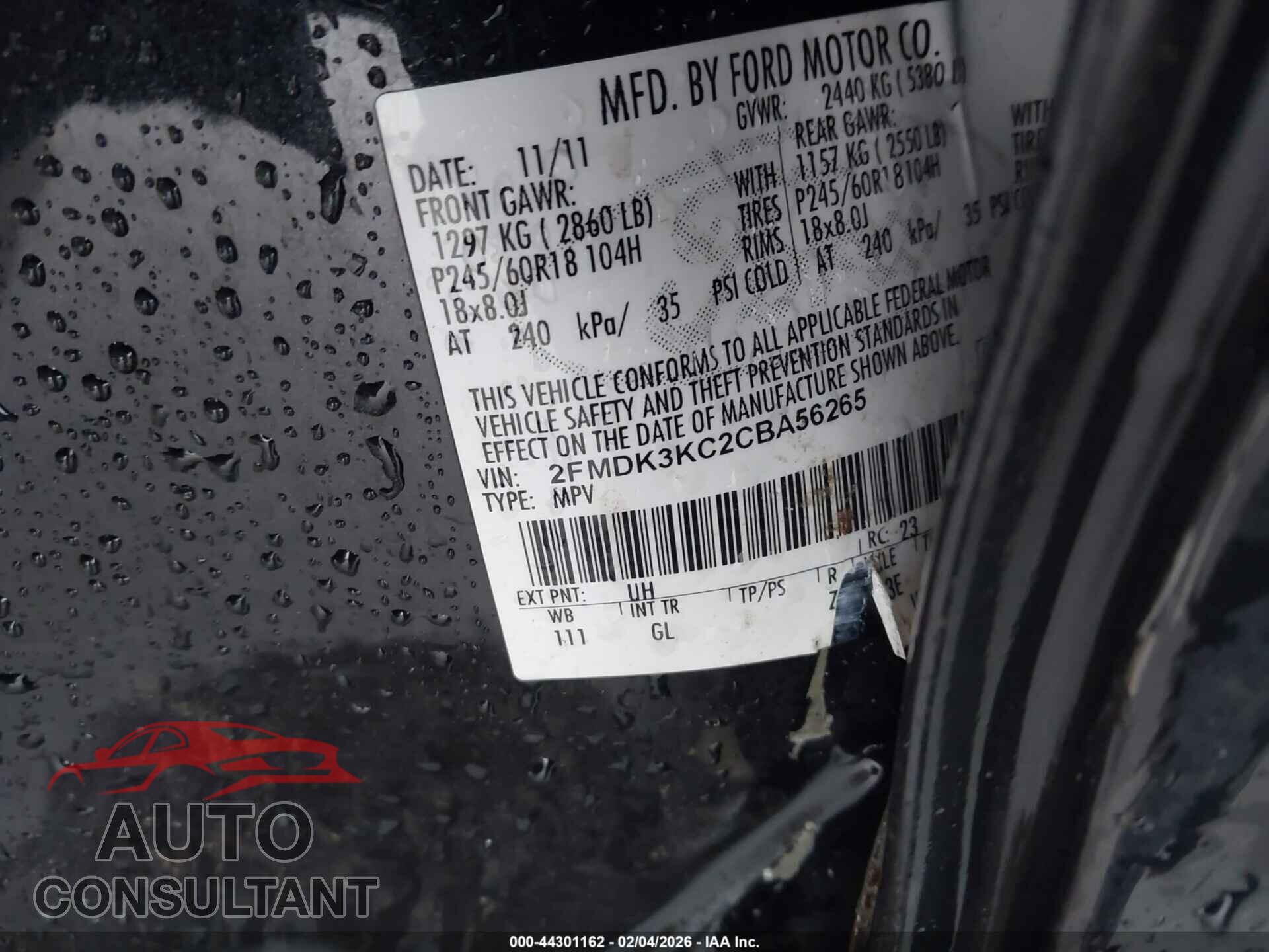 FORD EDGE 2012 - 2FMDK3KC2CBA56265
