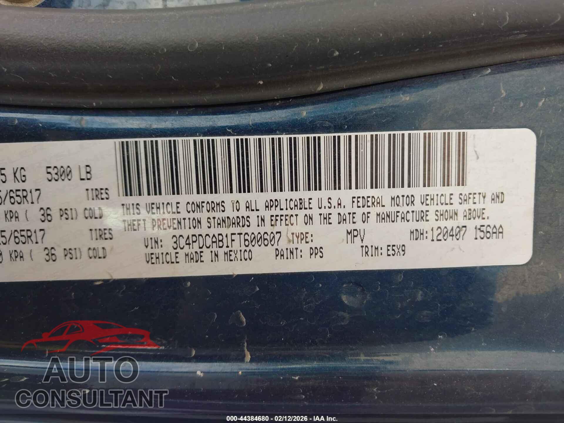 DODGE JOURNEY 2015 - 3C4PDCAB1FT600607