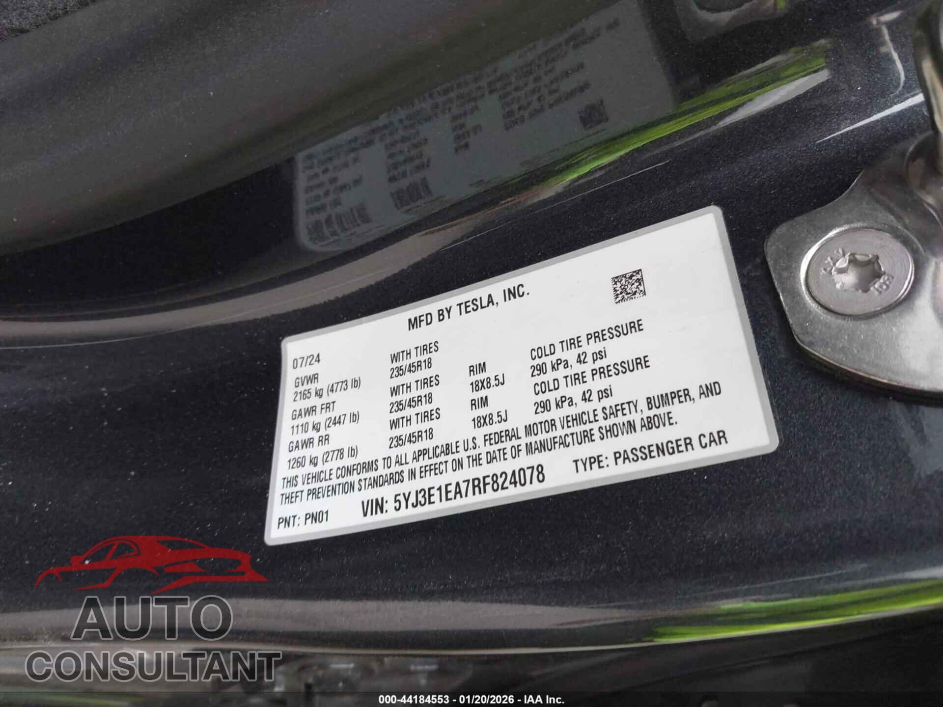 TESLA MODEL 3 2024 - 5YJ3E1EA7RF824078