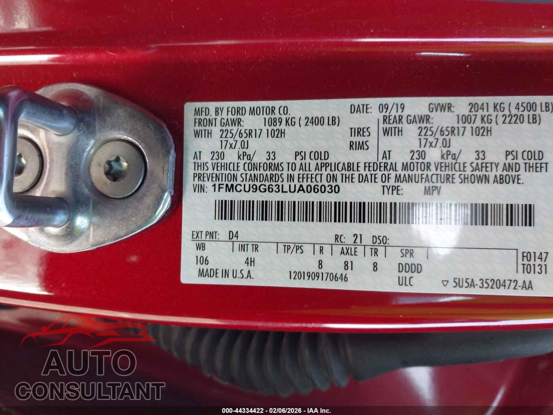 FORD ESCAPE 2020 - 1FMCU9G63LUA06030