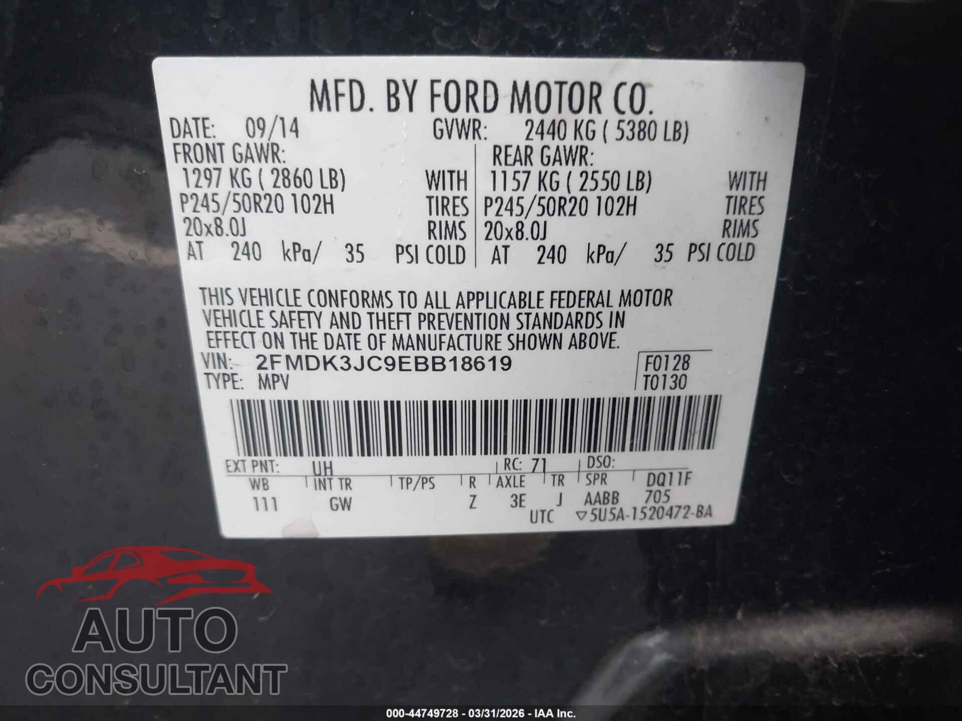 FORD EDGE 2014 - 2FMDK3JC9EBB18619