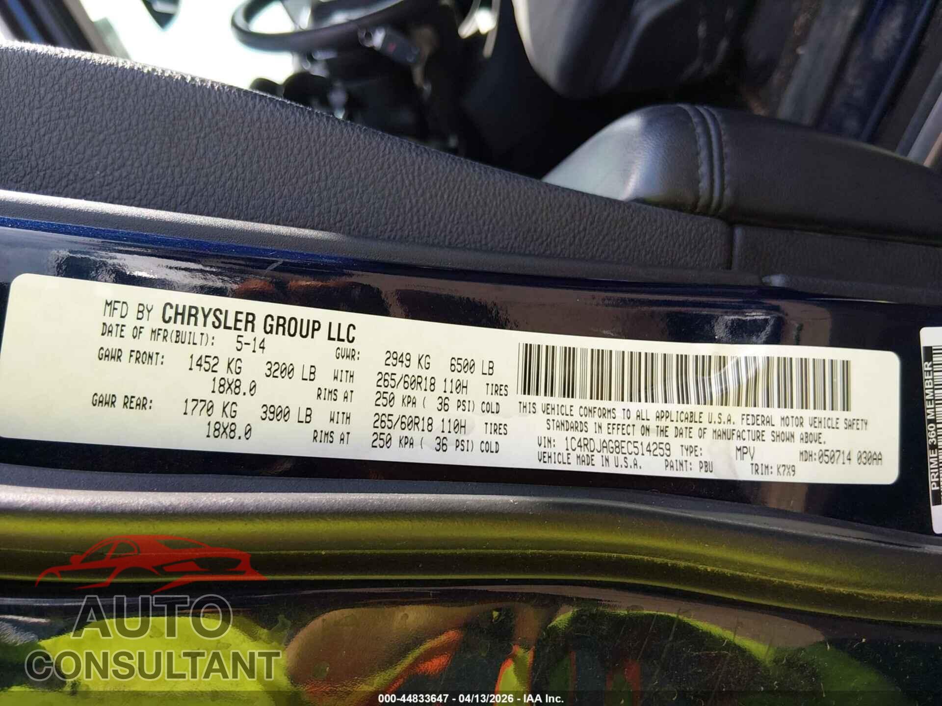 DODGE DURANGO 2014 - 1C4RDJAG8EC514259
