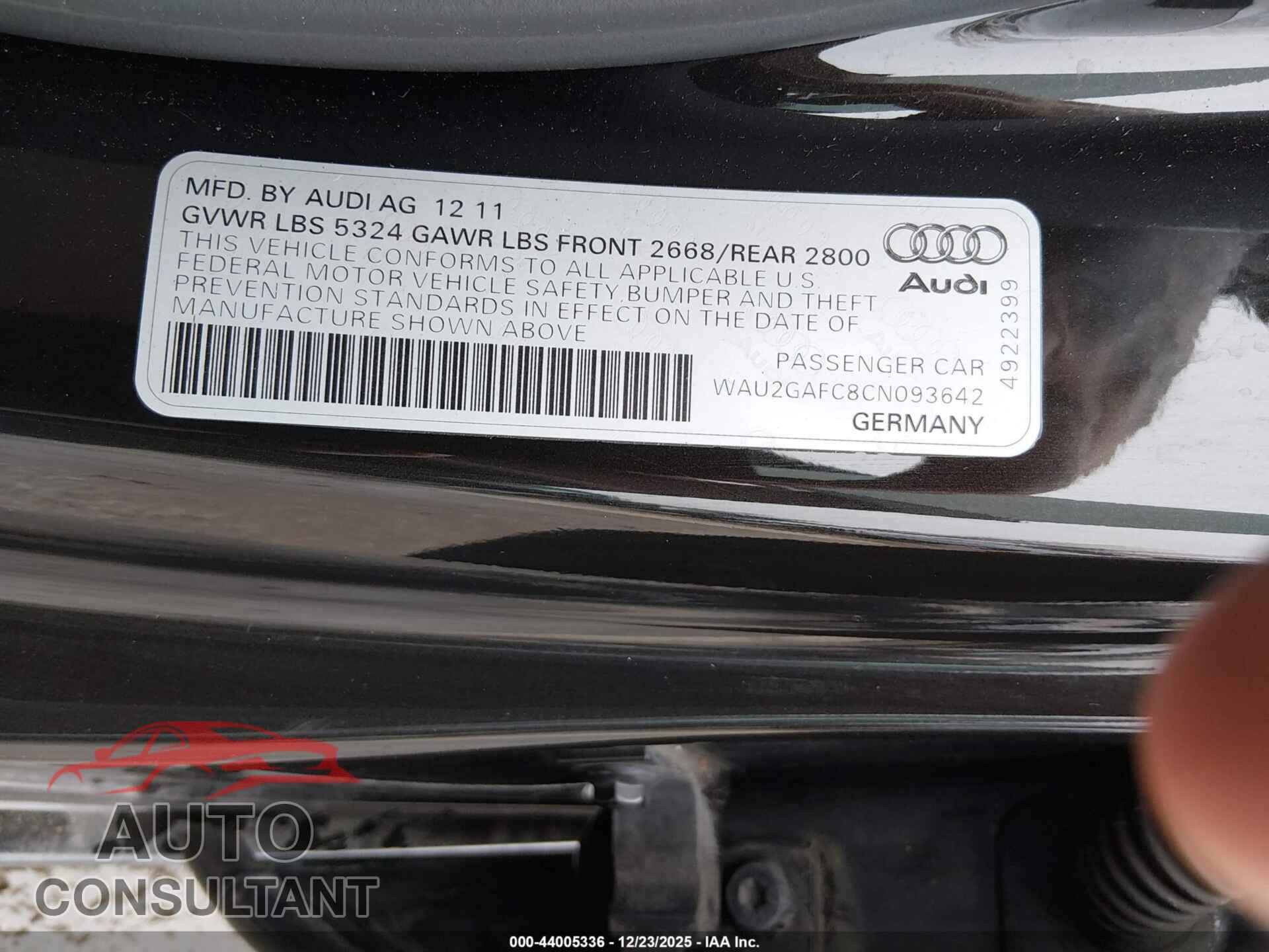 AUDI A7 2012 - WAU2GAFC8CN093642