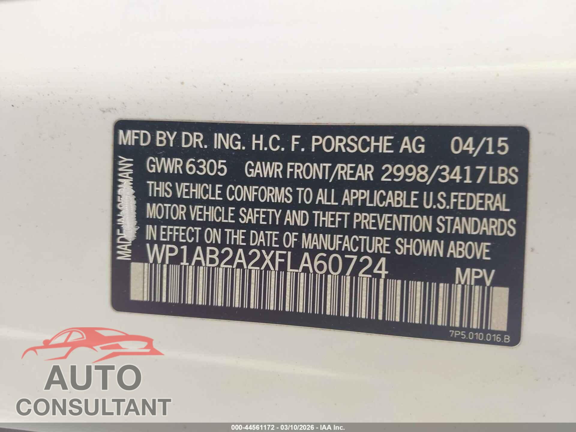 PORSCHE CAYENNE 2015 - WP1AB2A2XFLA60724