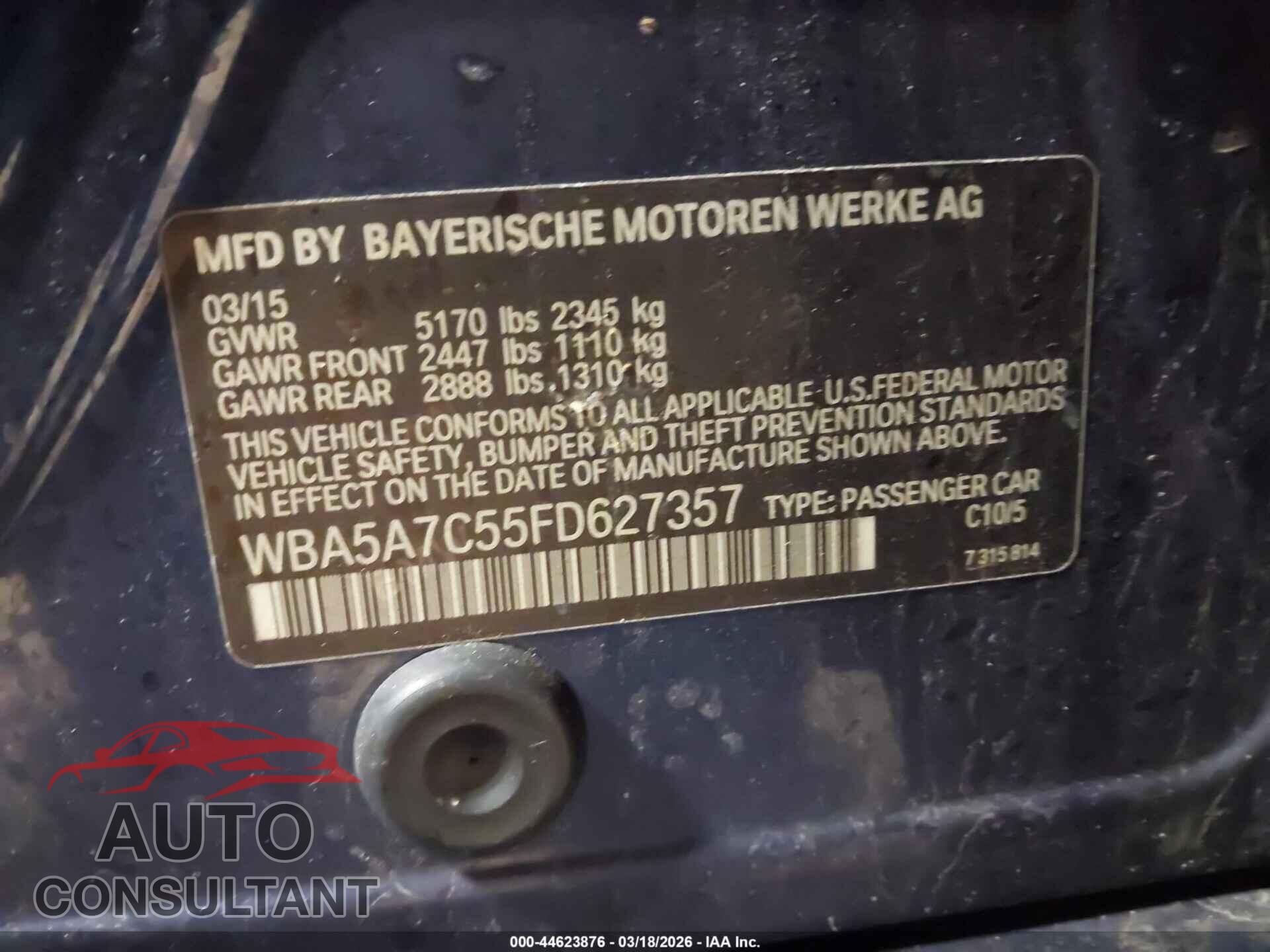 BMW 528I 2015 - WBA5A7C55FD627357