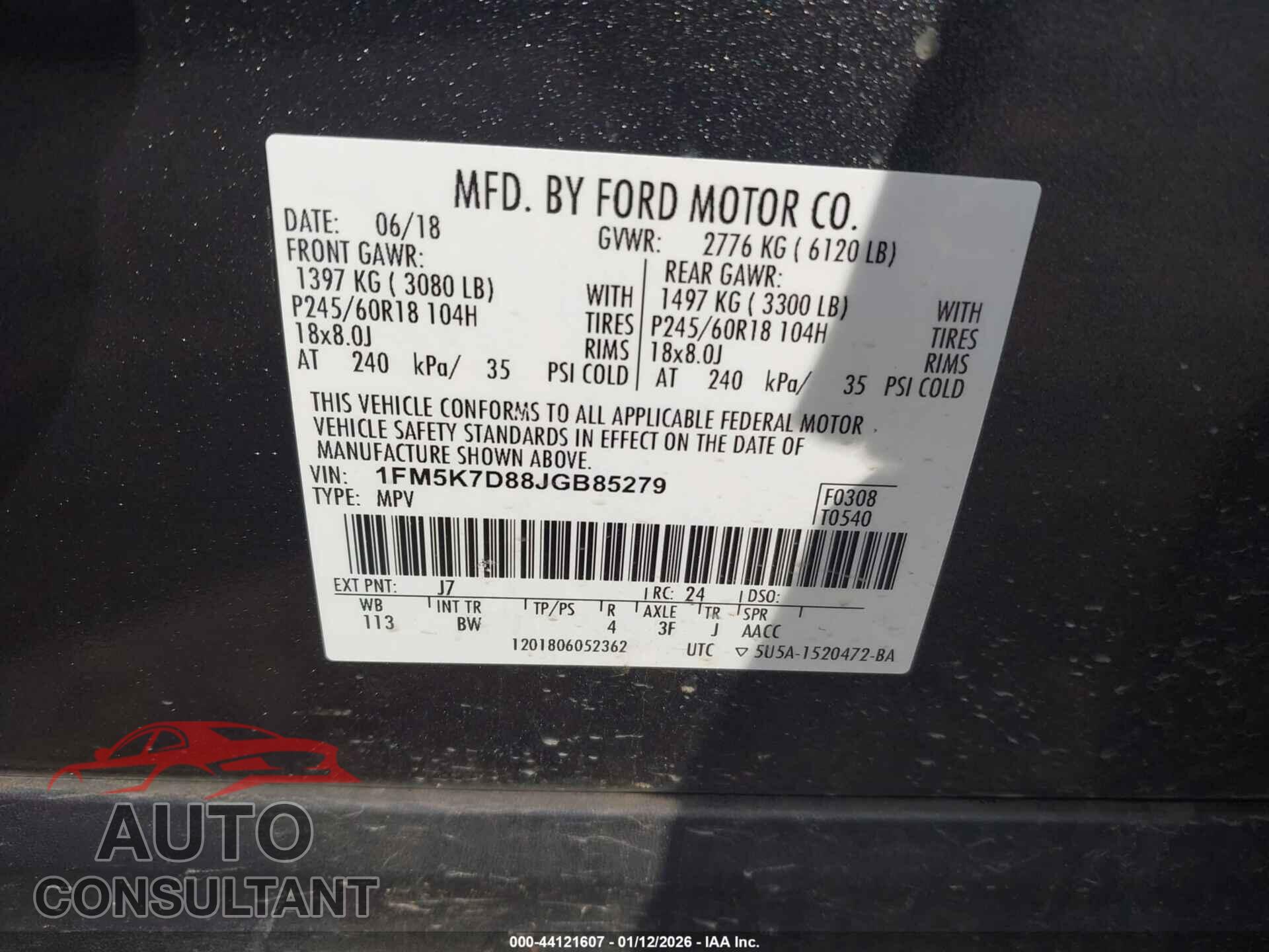 FORD EXPLORER 2018 - 1FM5K7D88JGB85279