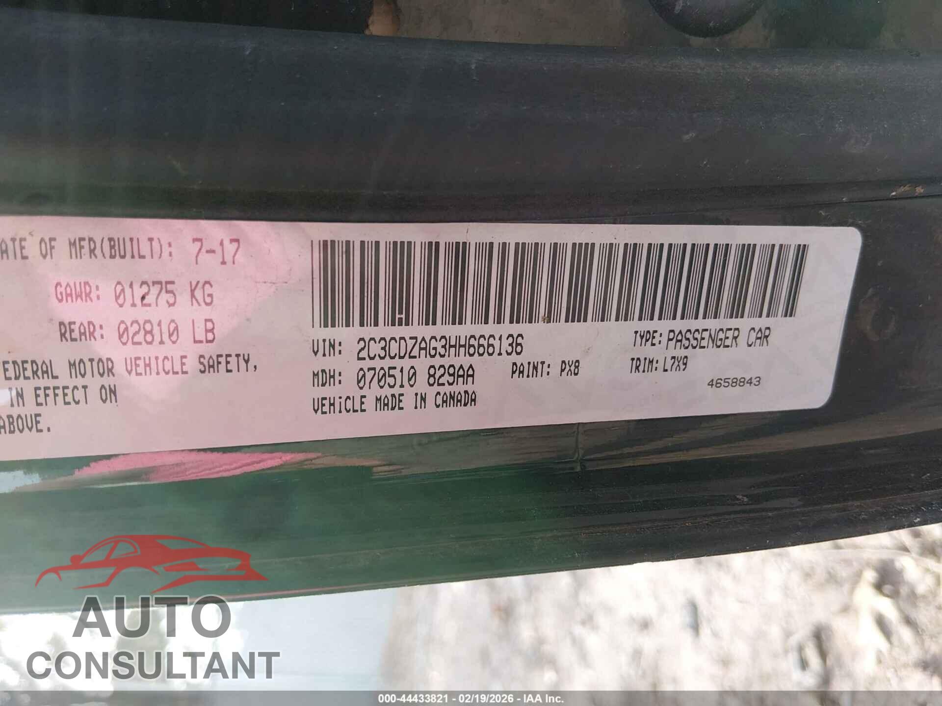 DODGE CHALLENGER 2017 - 2C3CDZAG3HH666136
