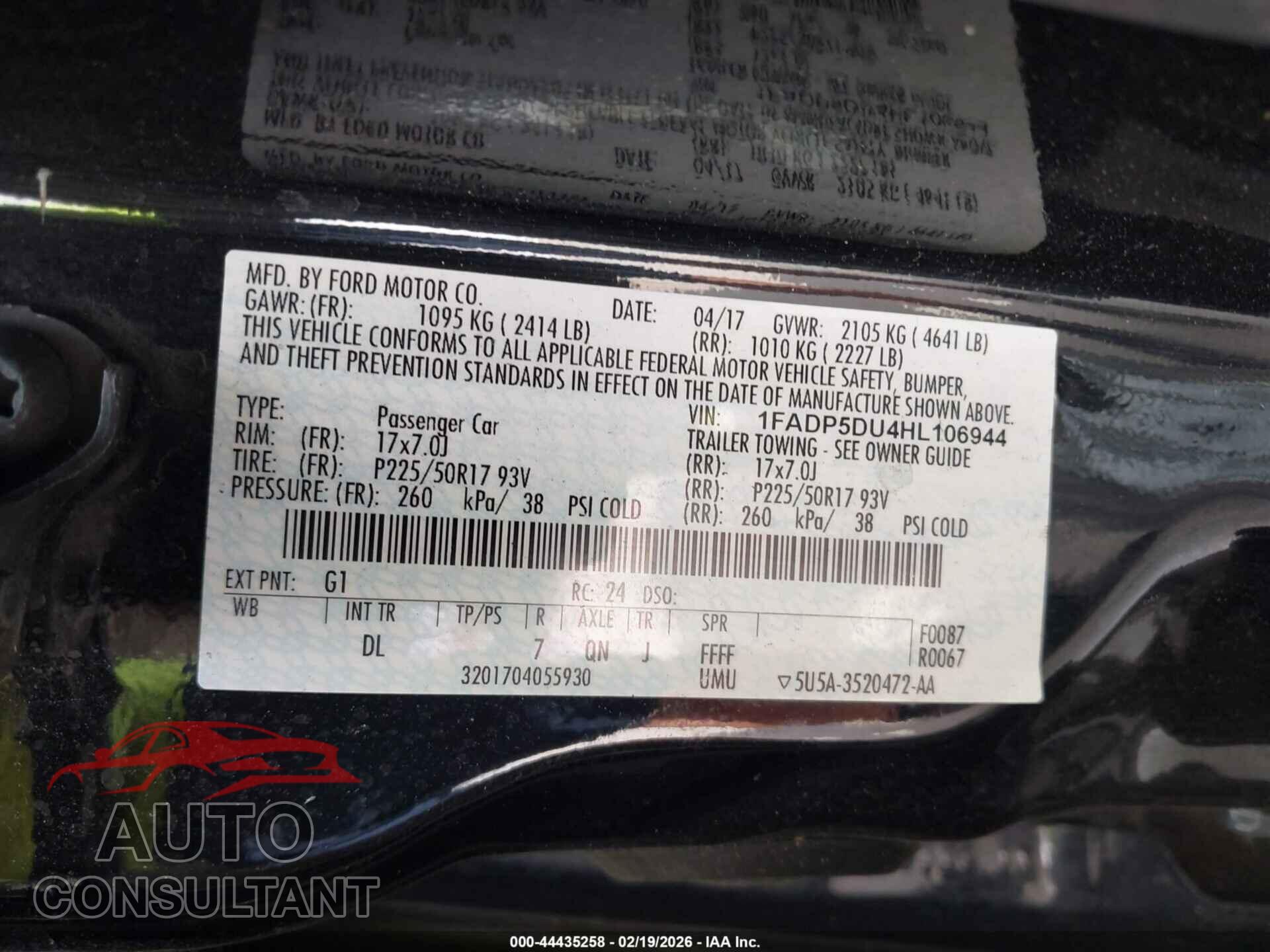 FORD C-MAX HYBRID 2017 - 1FADP5DU4HL106944