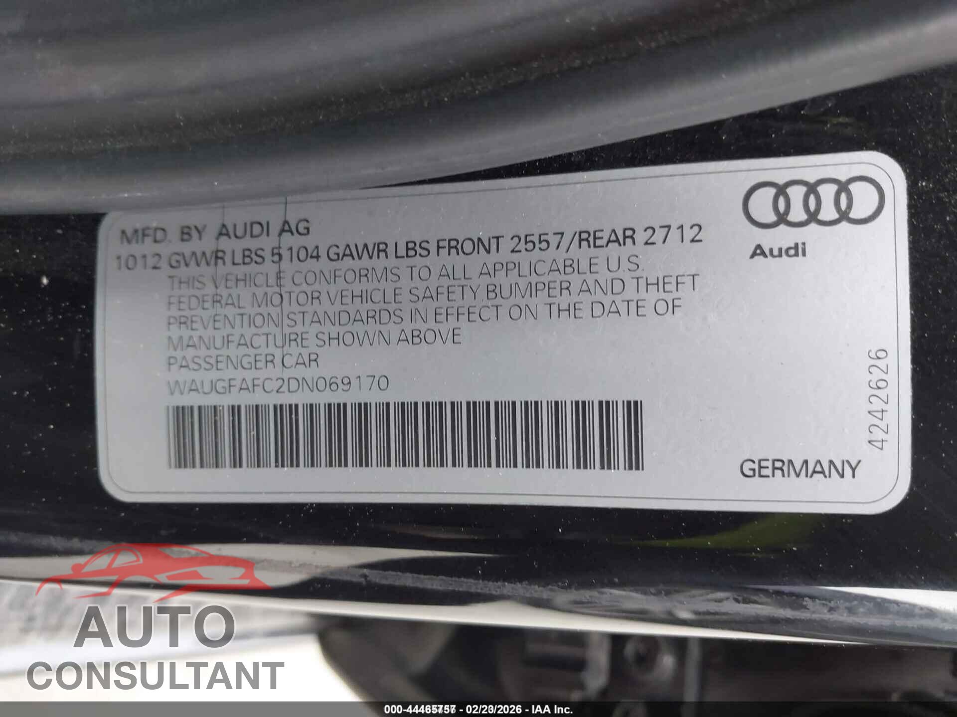 AUDI A6 2013 - WAUGFAFC2DN069170