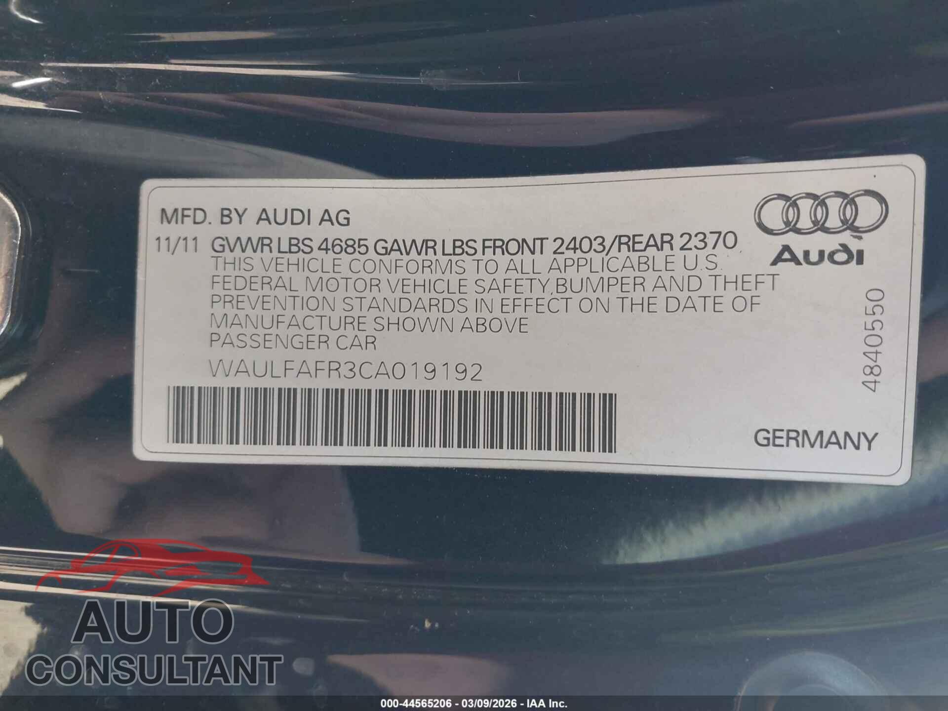 AUDI A5 2012 - WAULFAFR3CA019192
