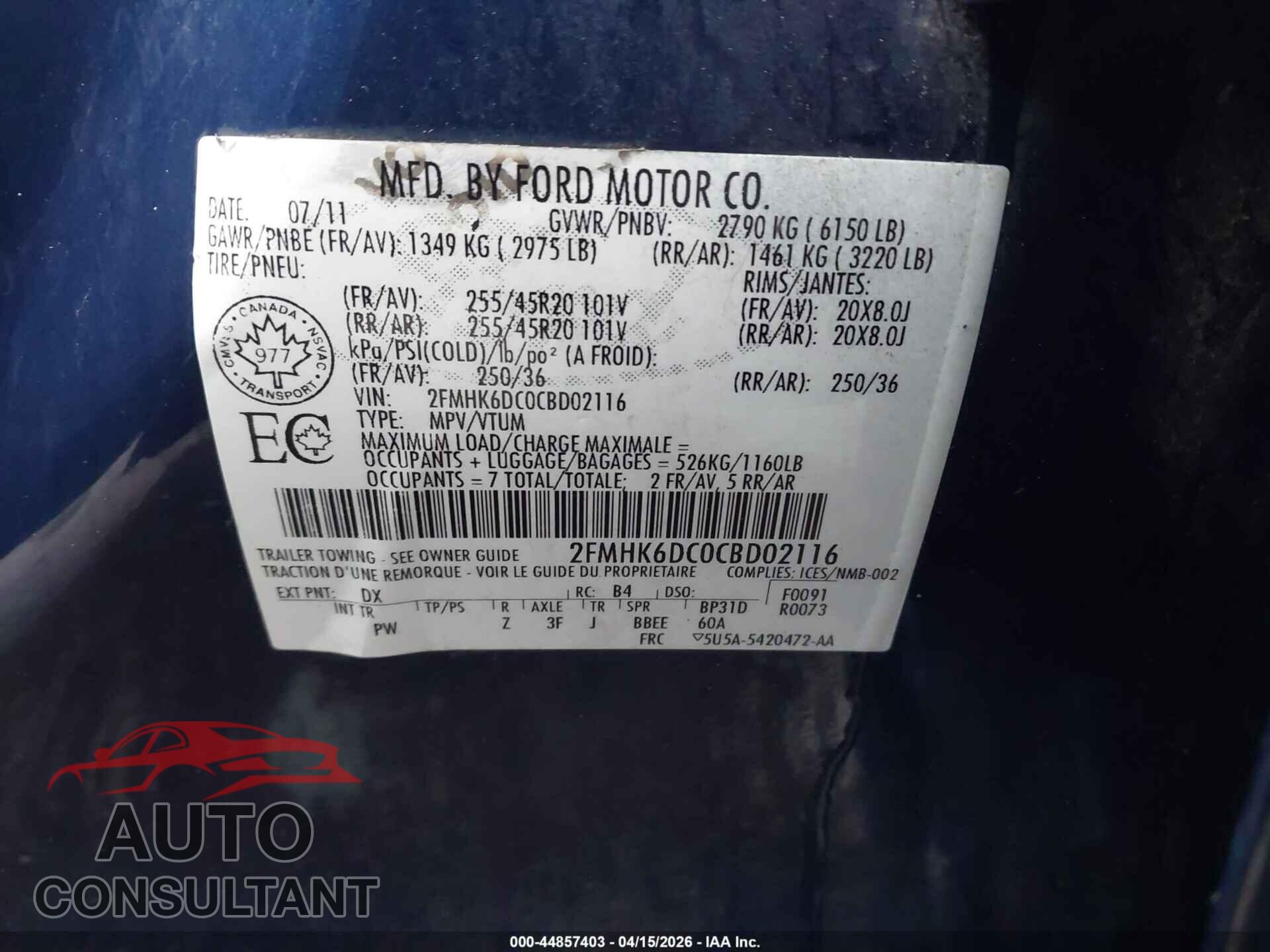 FORD FLEX 2012 - 2FMHK6DC0CBD02116