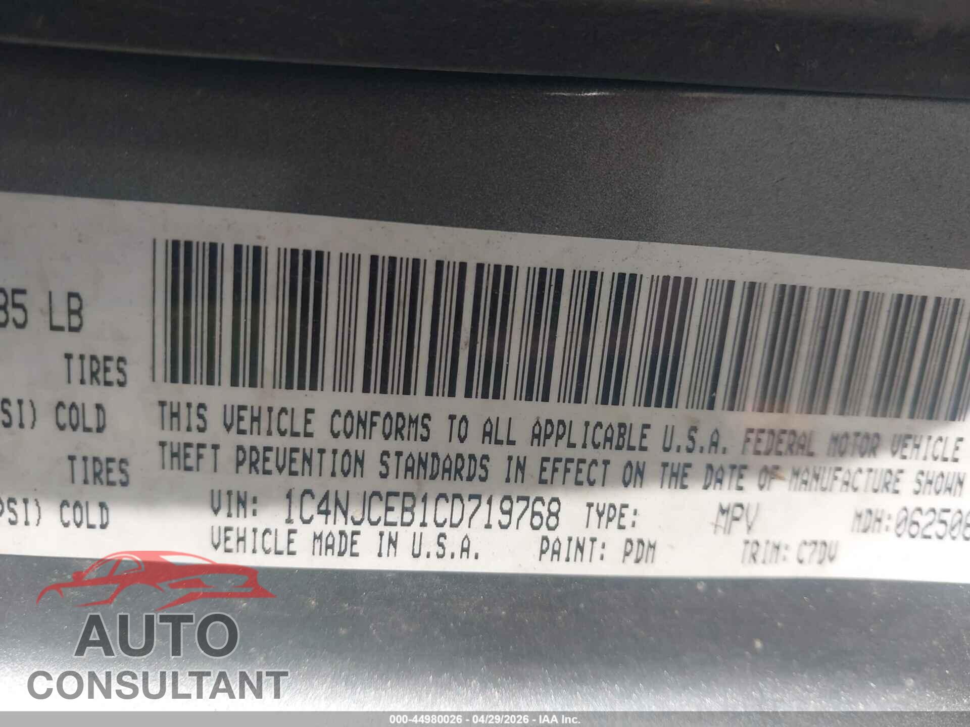 JEEP COMPASS 2012 - 1C4NJCEB1CD719768