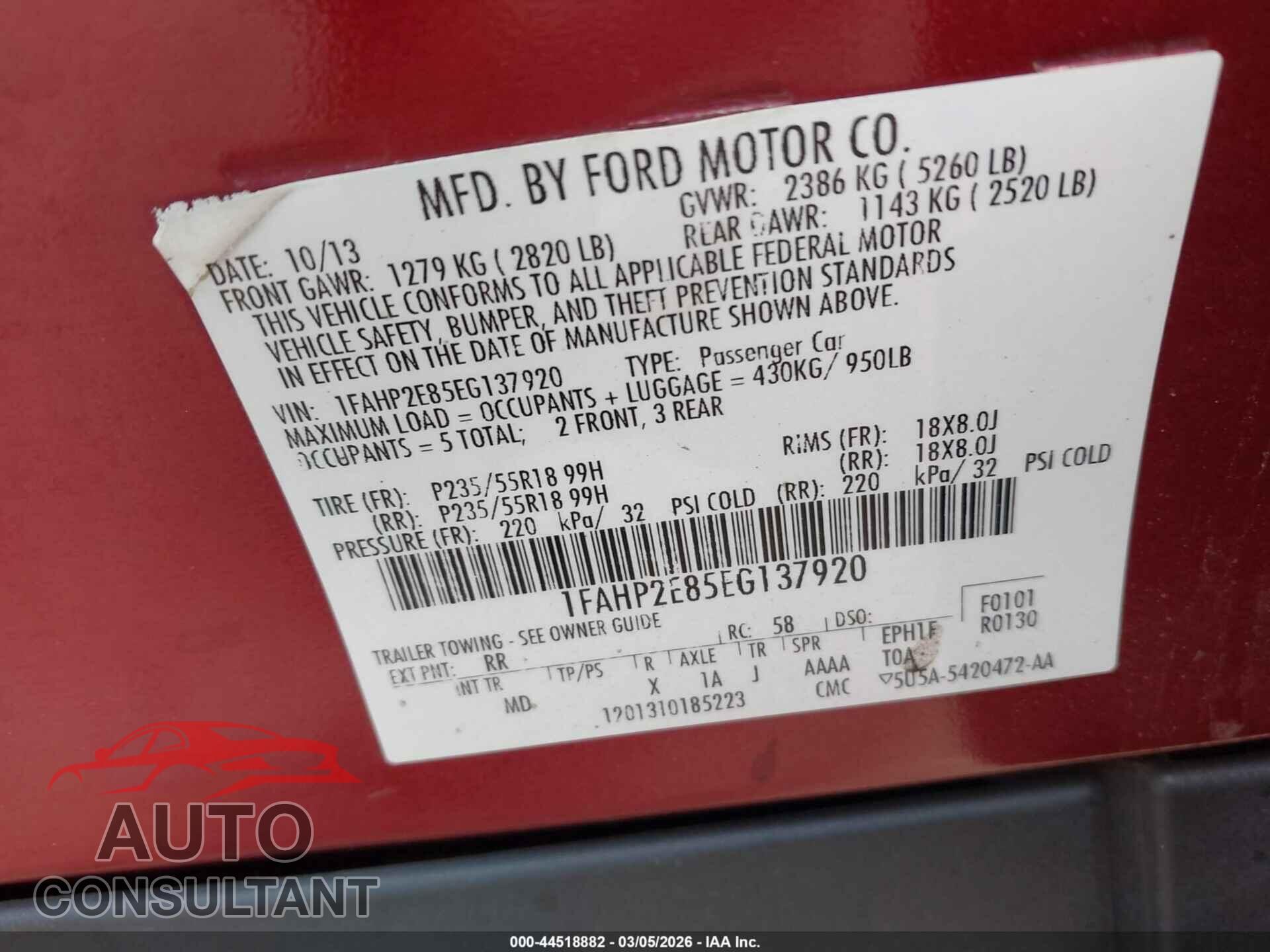 FORD TAURUS 2014 - 1FAHP2E85EG137920