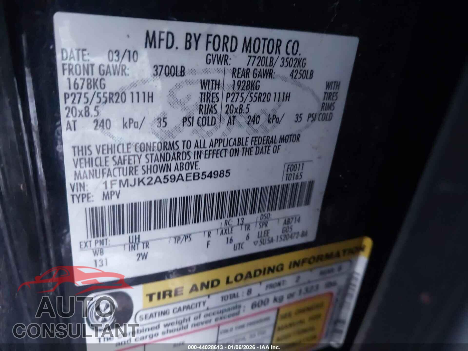 FORD EXPEDITION EL 2010 - 1FMJK2A59AEB54985