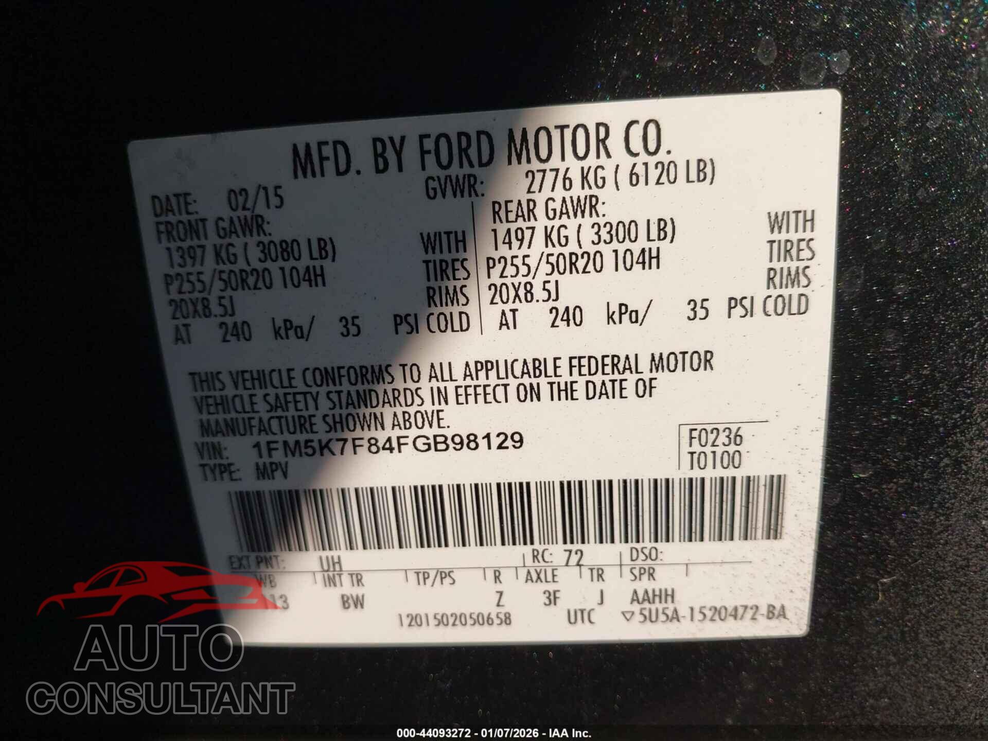 FORD EXPLORER 2015 - 1FM5K7F84FGB98129