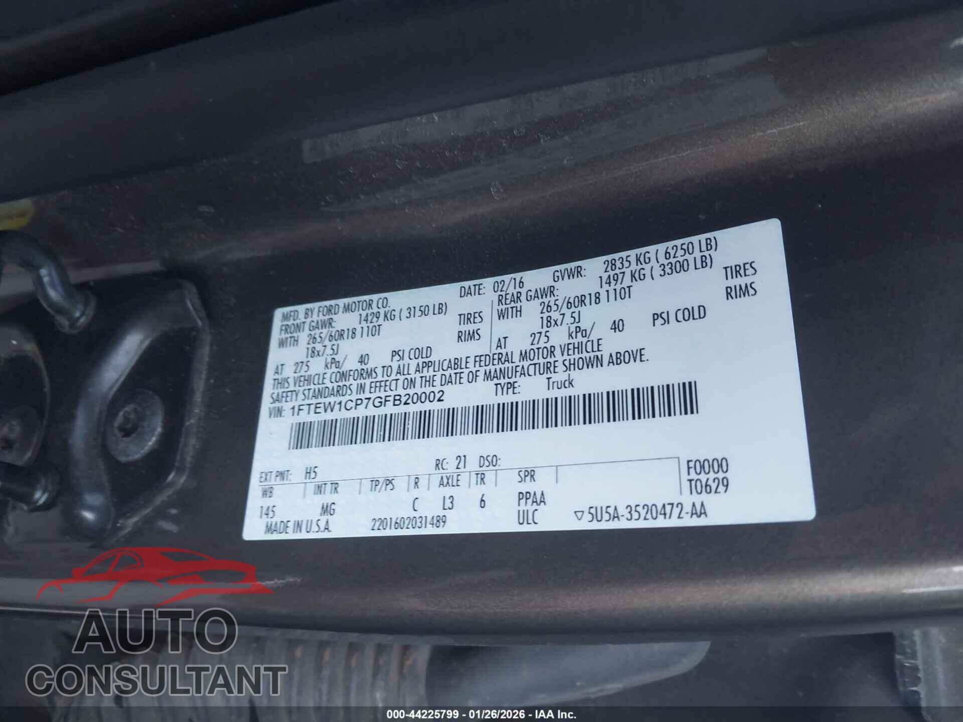 FORD F-150 2016 - 1FTEW1CP7GFB20002