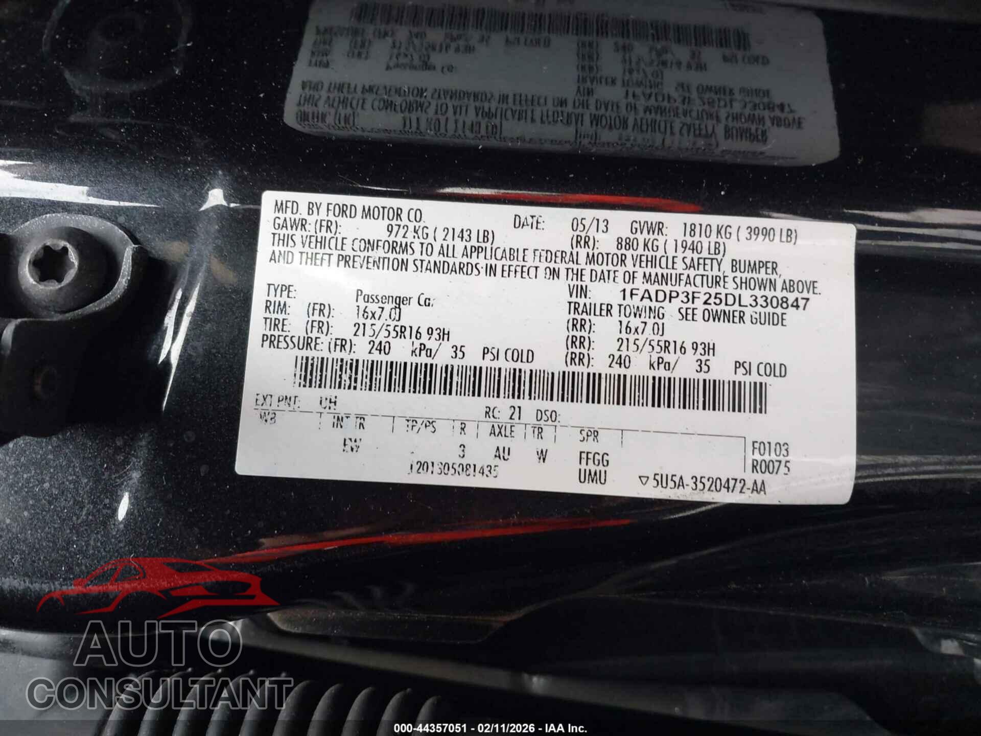 FORD FOCUS 2013 - 1FADP3F25DL330847