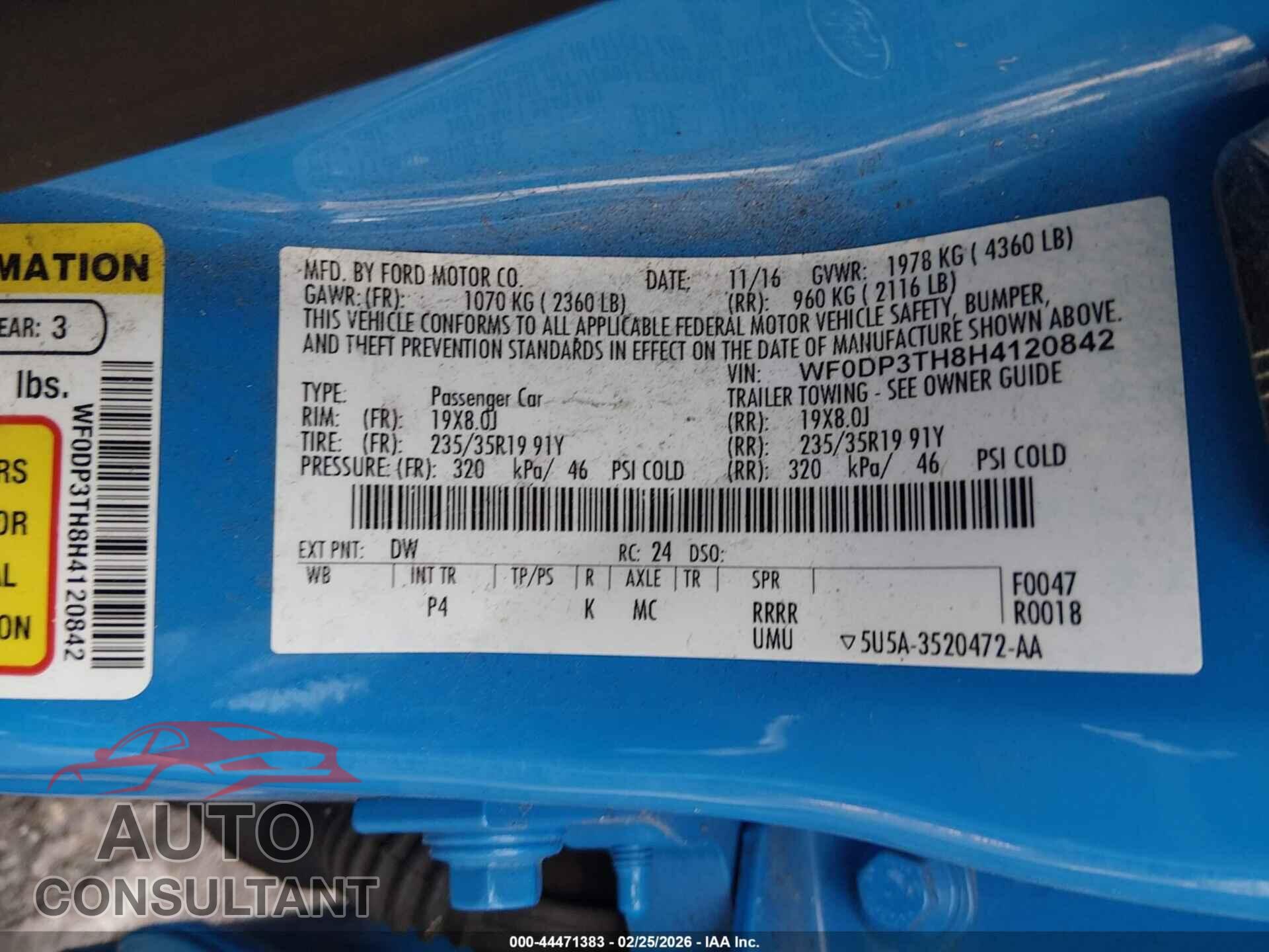 FORD FOCUS RS 2017 - WF0DP3TH8H4120842