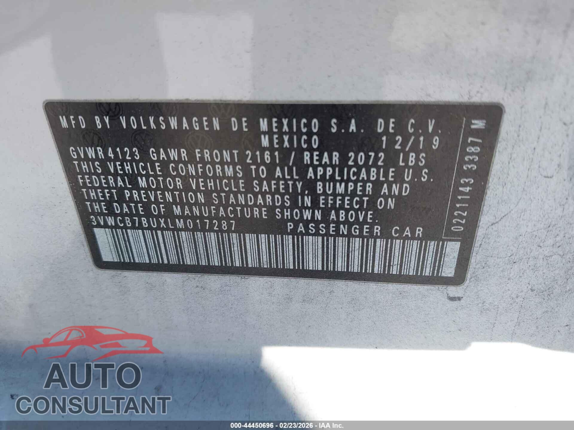VOLKSWAGEN JETTA 2020 - 3VWCB7BUXLM017287