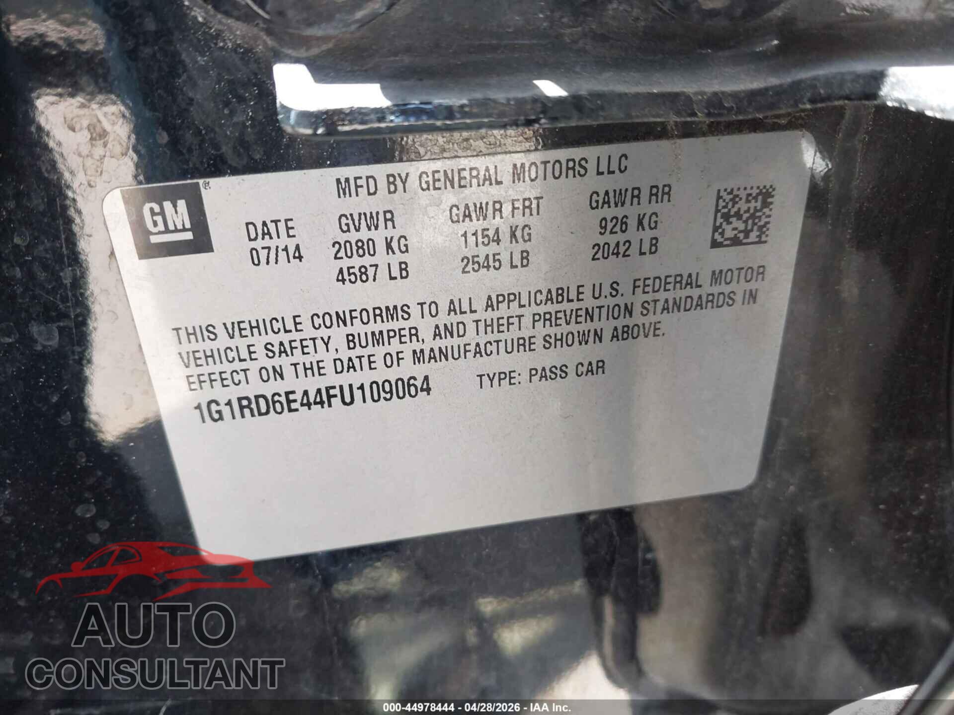CHEVROLET VOLT 2015 - 1G1RD6E44FU109064
