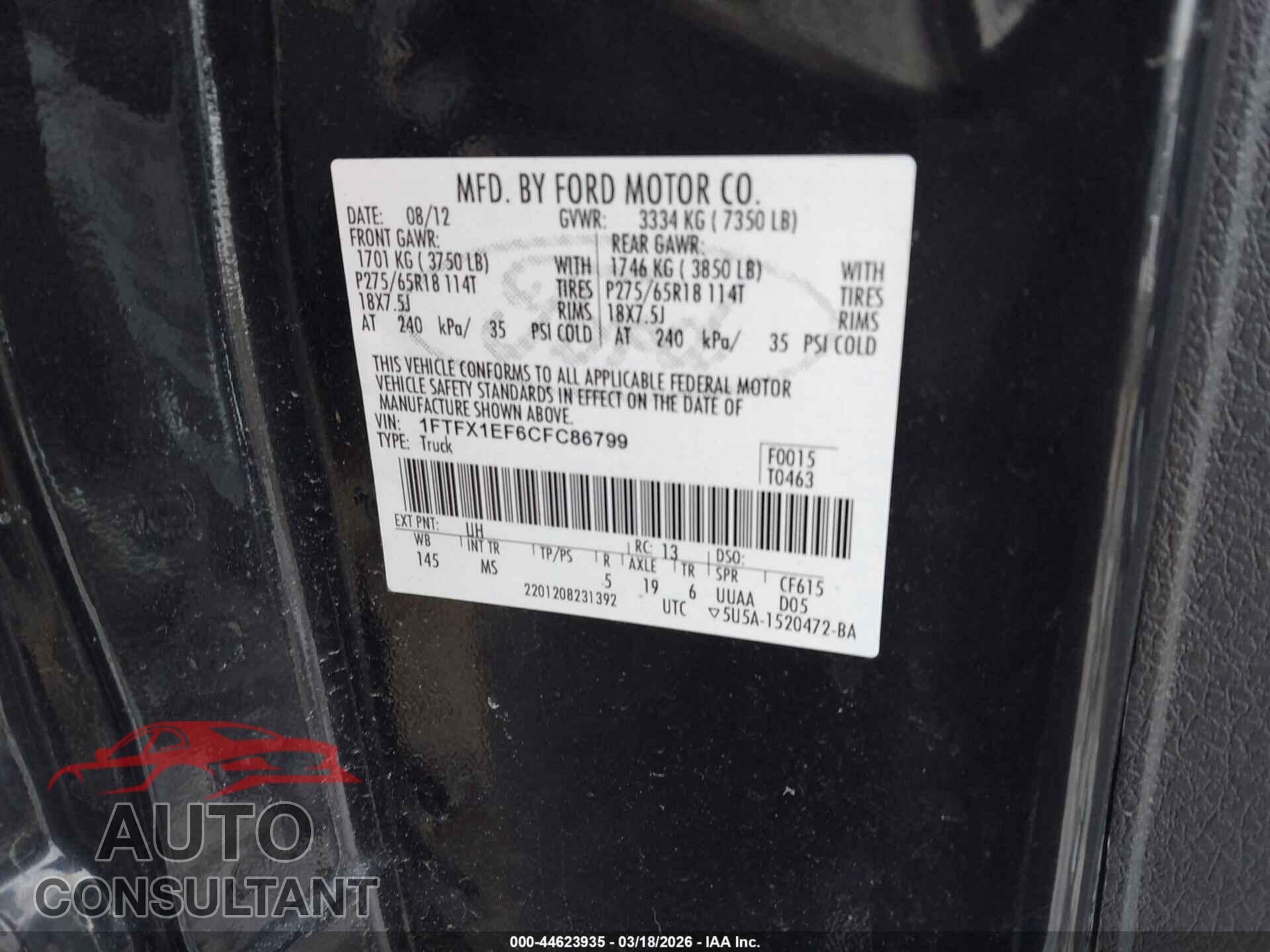 FORD F-150 2012 - 1FTFX1EF6CFC86799