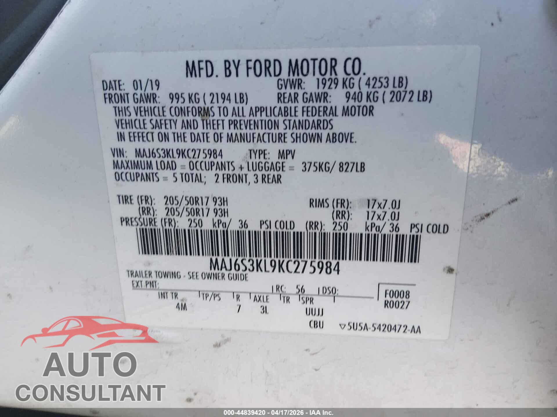FORD ECOSPORT 2019 - MAJ6S3KL9KC275984