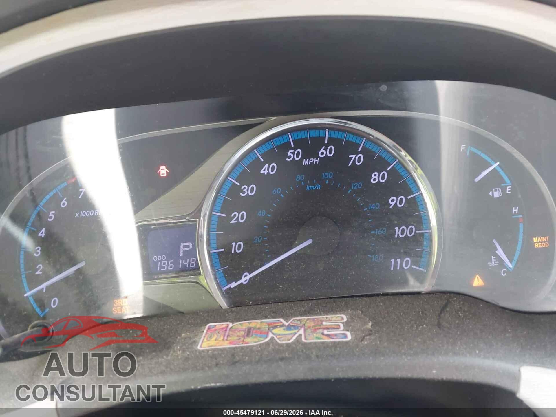 TOYOTA SIENNA 2012 - 5TDYK3DC9CS262331