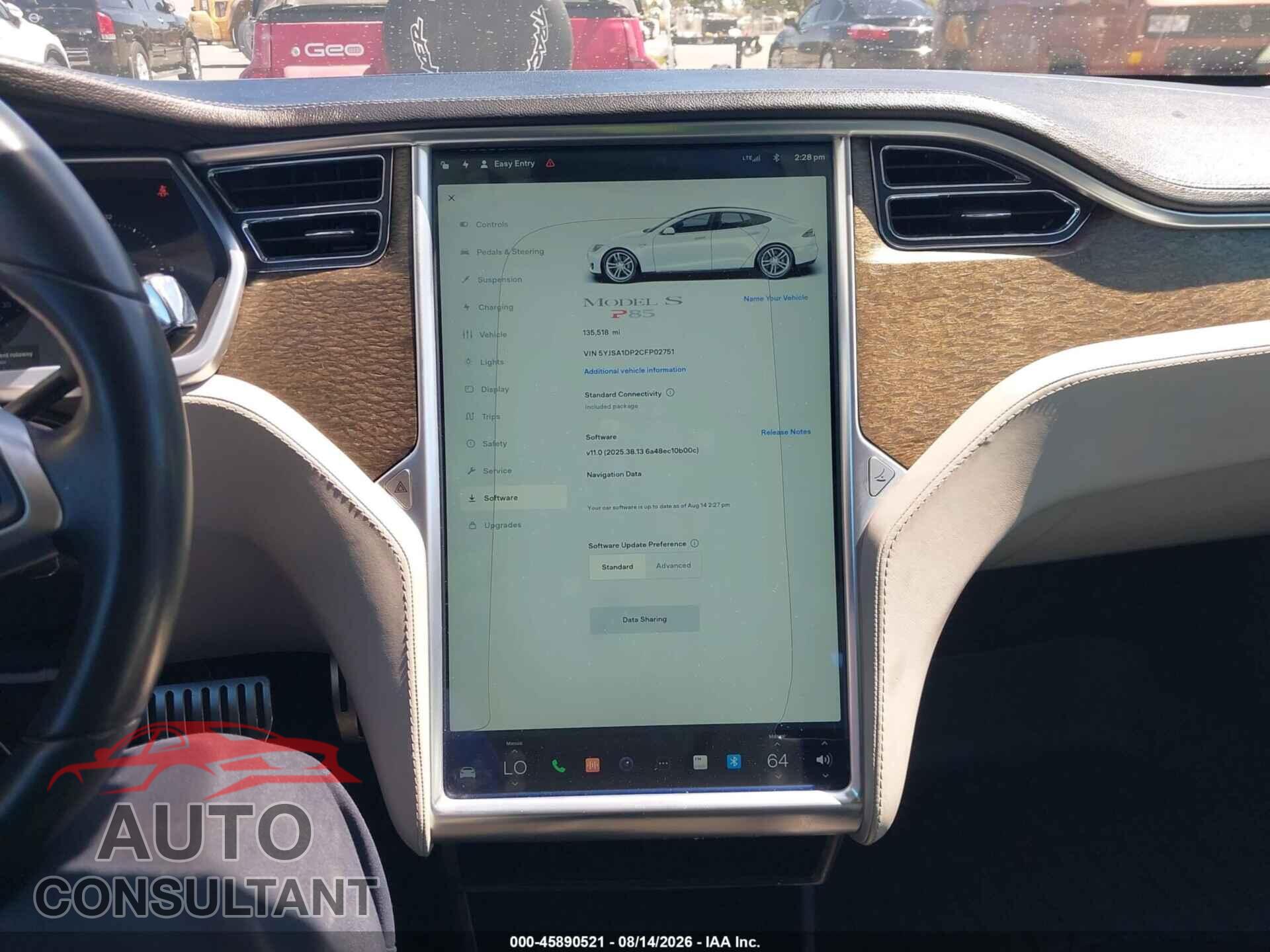 TESLA MODEL S 2012 - 5YJSA1DP2CFP02751