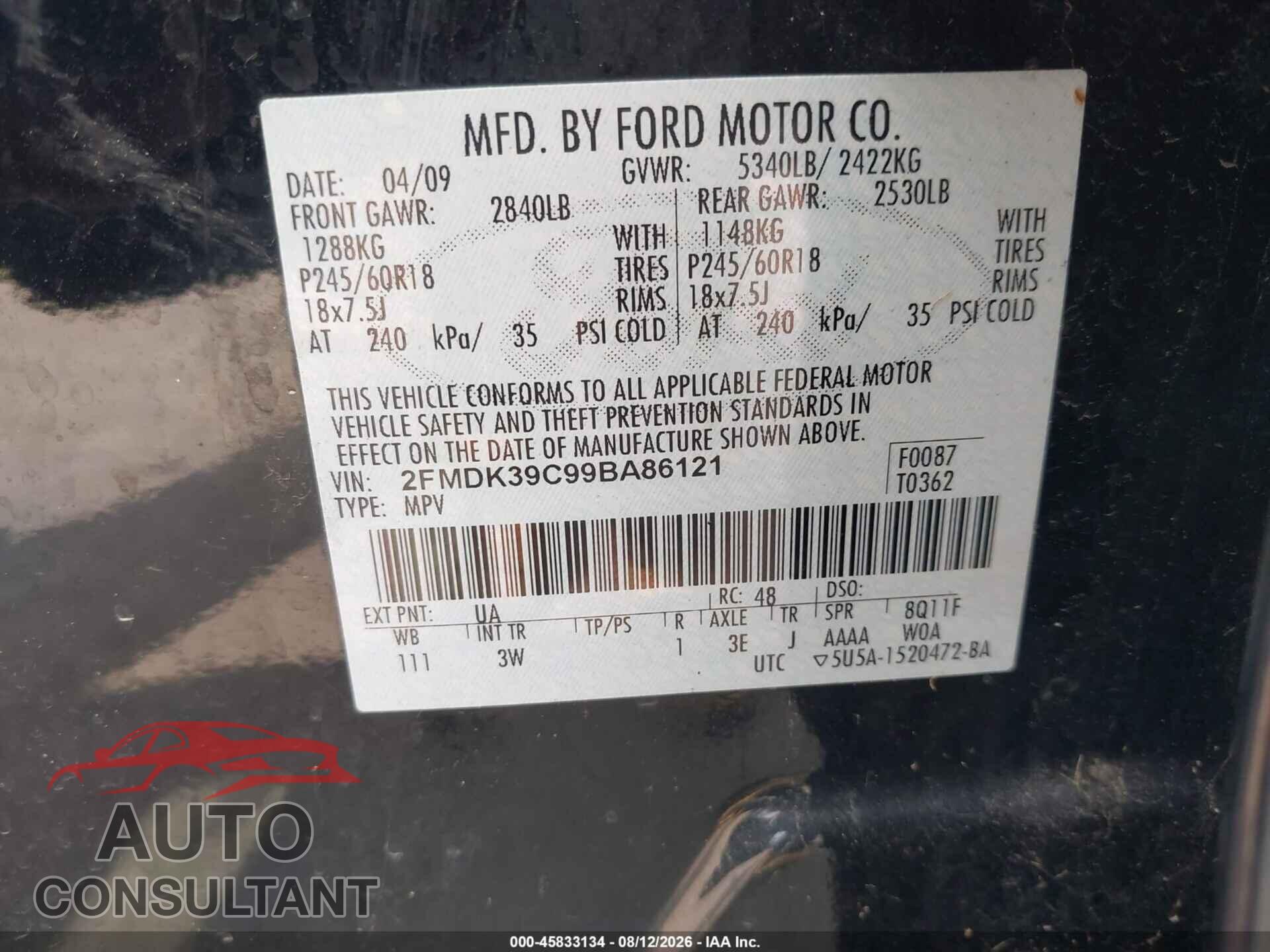 FORD EDGE 2009 - 2FMDK39C99BA86121