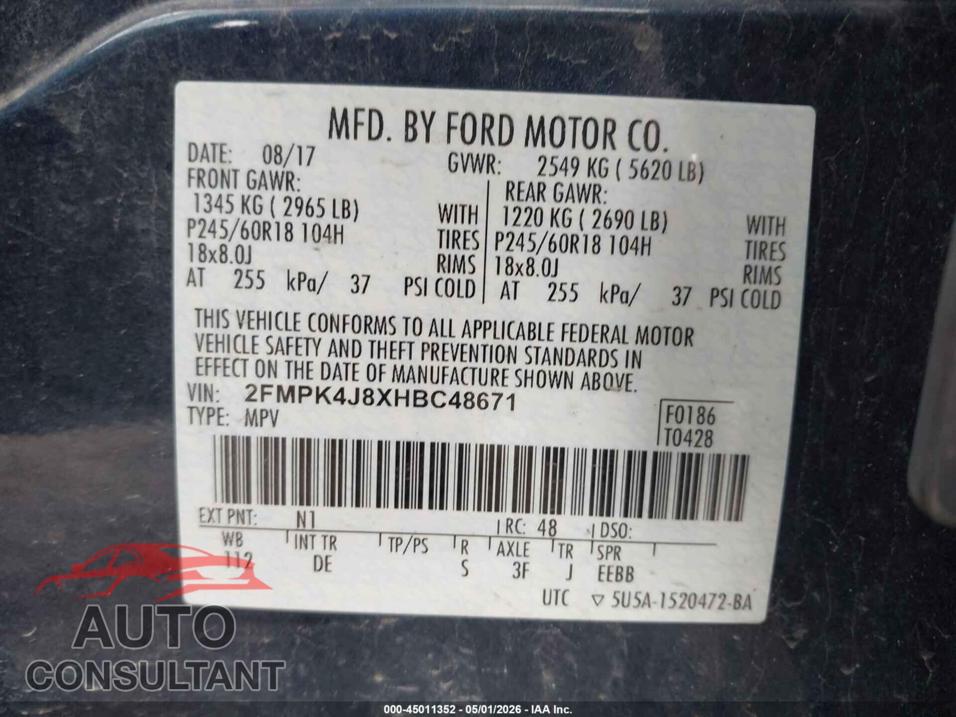 FORD EDGE 2017 - 2FMPK4J8XHBC48671