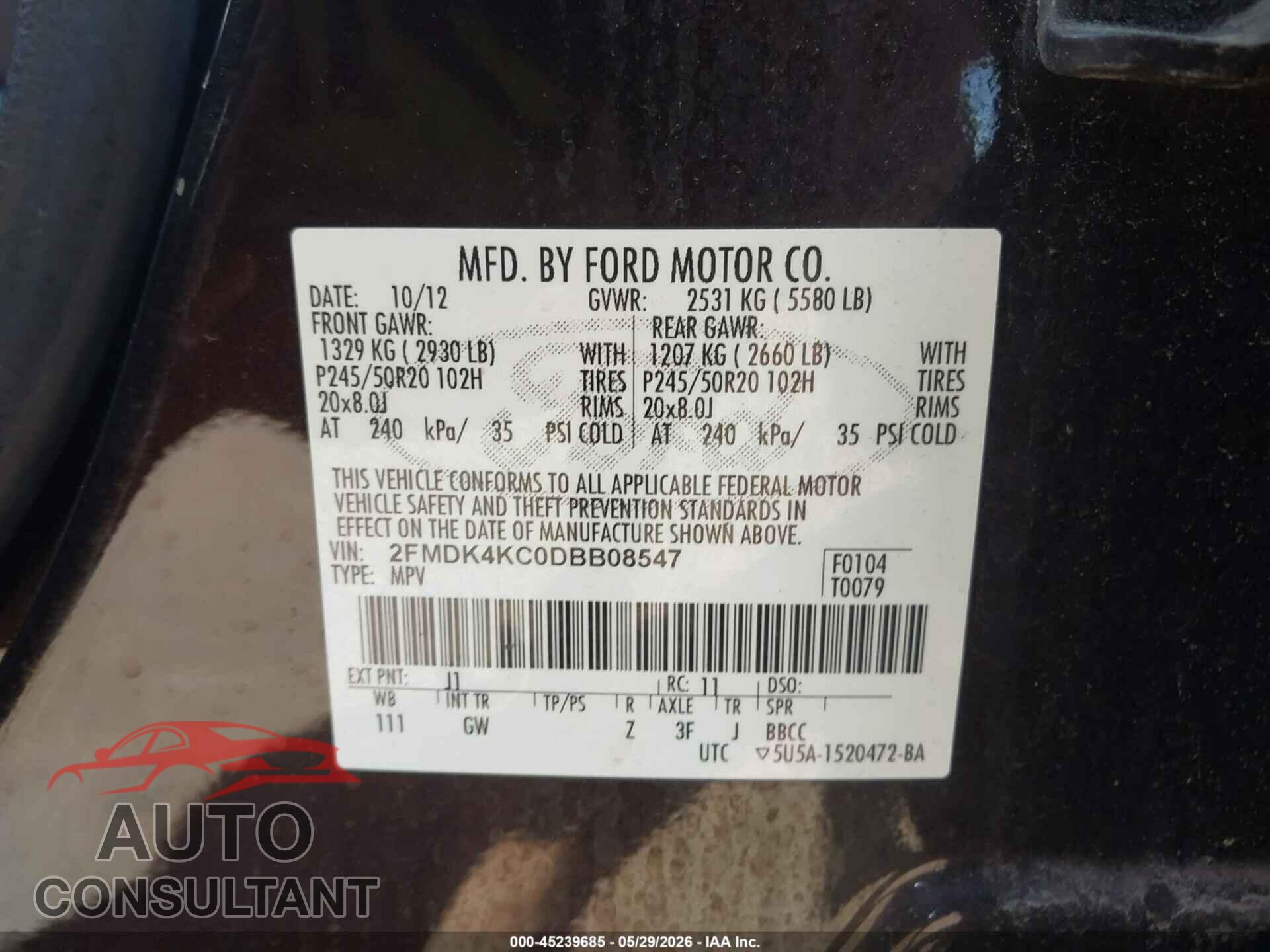 FORD EDGE 2013 - 2FMDK4KC0DBB08547