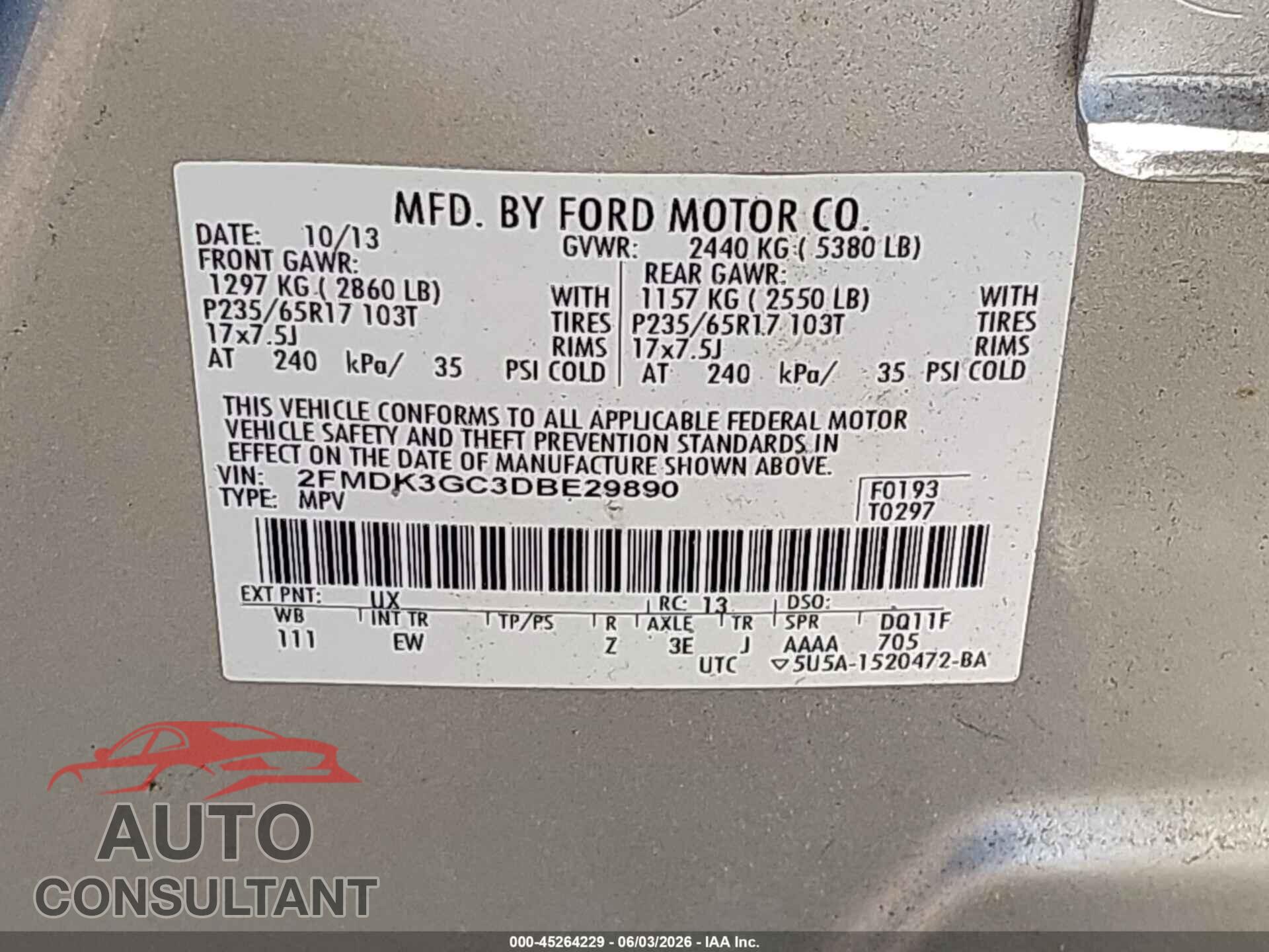 FORD EDGE 2013 - 2FMDK3GC3DBE29890