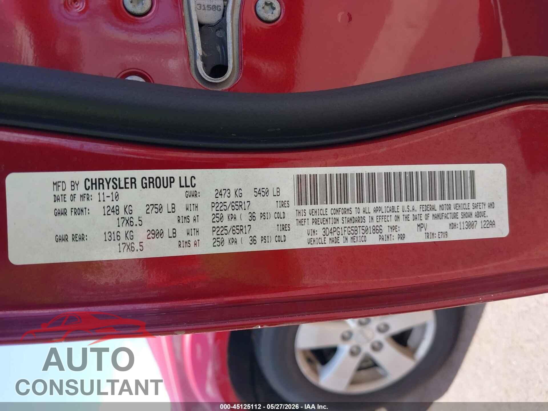DODGE JOURNEY 2011 - 3D4PG1FG5BT501866