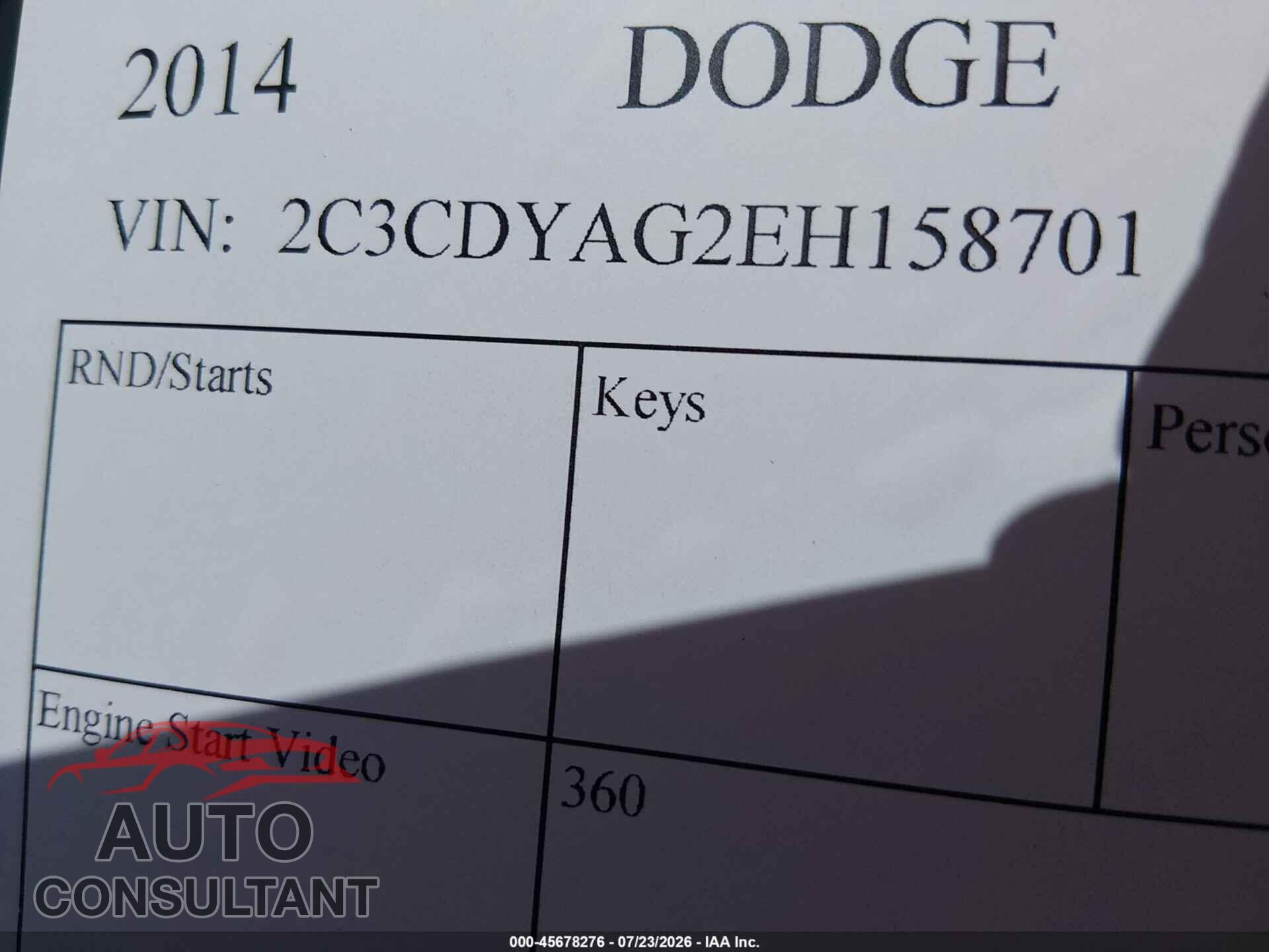DODGE CHALLENGER 2014 - 2C3CDYAG2EH158701