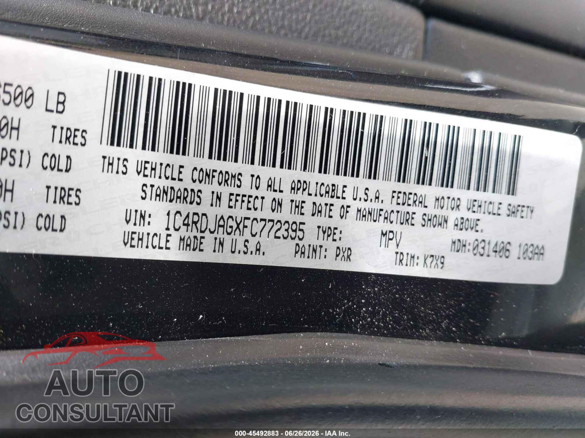 DODGE DURANGO 2015 - 1C4RDJAGXFC772395