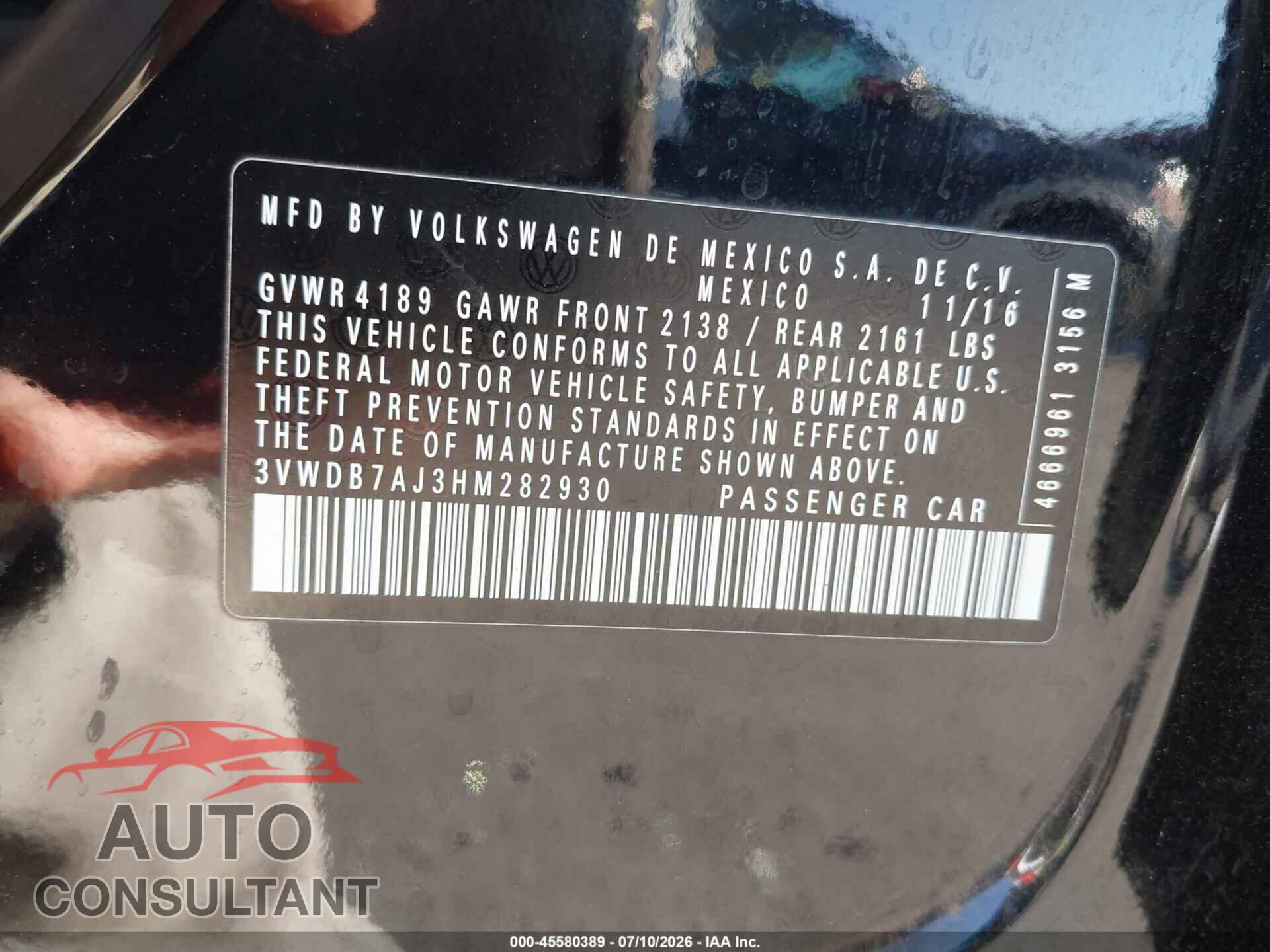VOLKSWAGEN JETTA 2017 - 3VWDB7AJ3HM282930