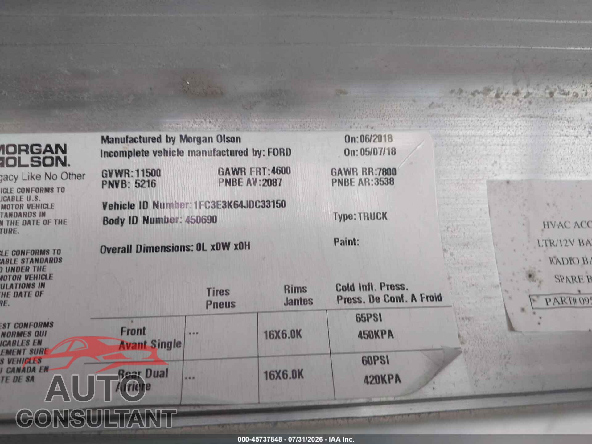 FORD E-350 STRIPPED 2018 - 1FC3E3K64JDC33150