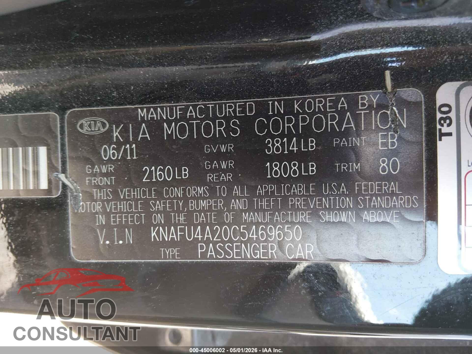 KIA FORTE 2012 - KNAFU4A20C5469650