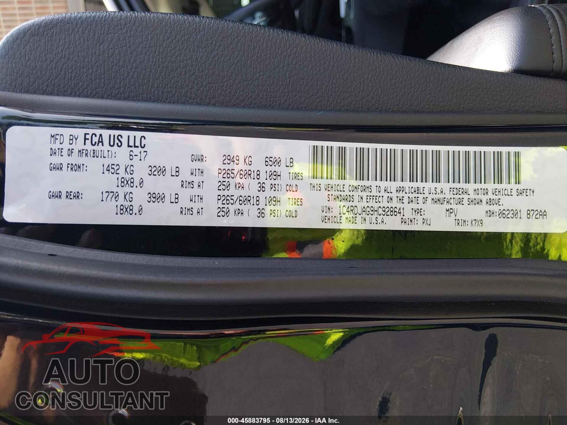 DODGE DURANGO 2017 - 1C4RDJAG9HC928641
