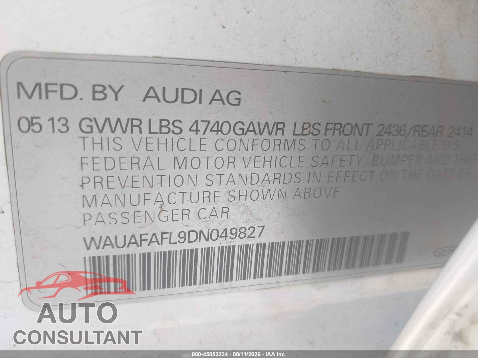 AUDI A4 2013 - WAUAFAFL9DN049827